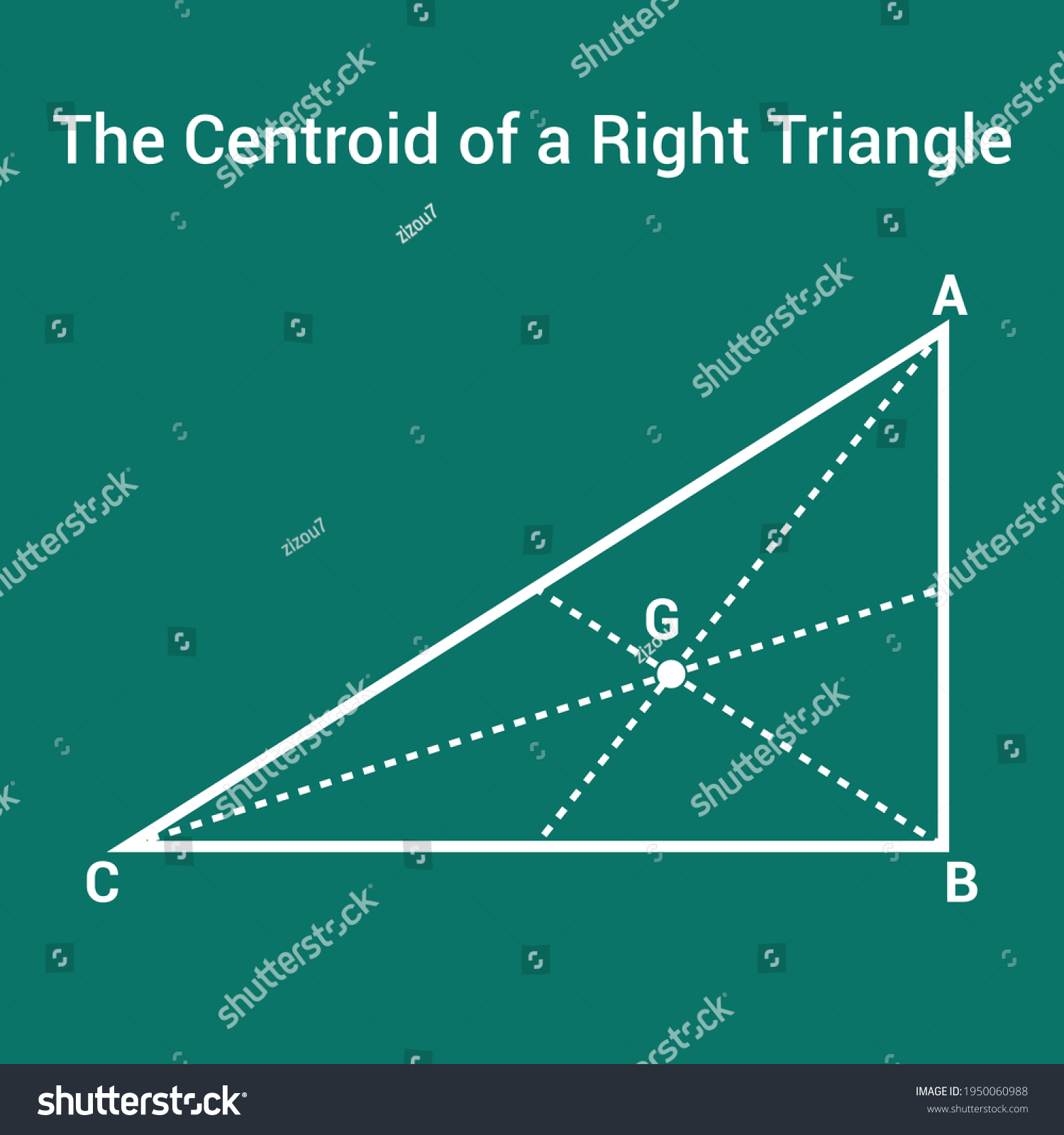 Centroid Right Angle Triangle Intersection Three Stock Vector (Royalty ...