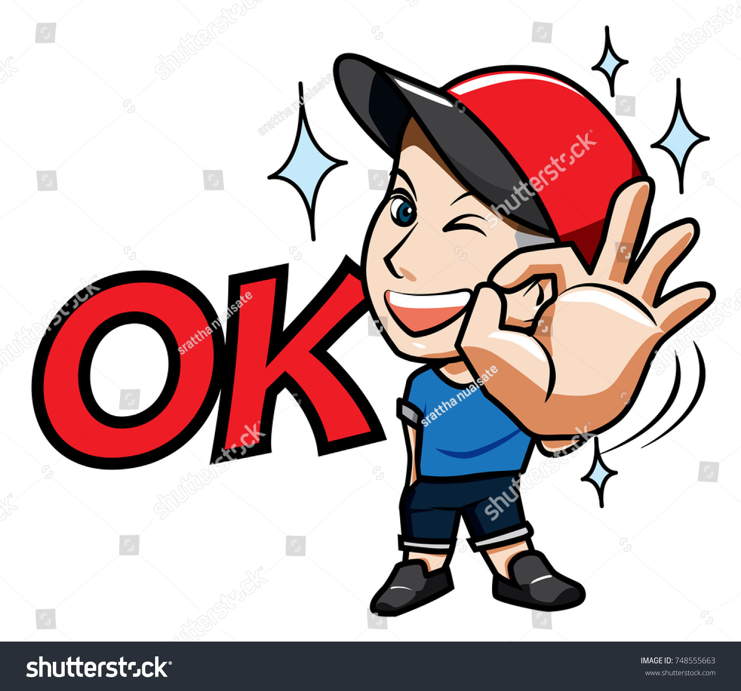 Character Man Wearing Hat Caption Ok Stock Vector (Royalty Free 