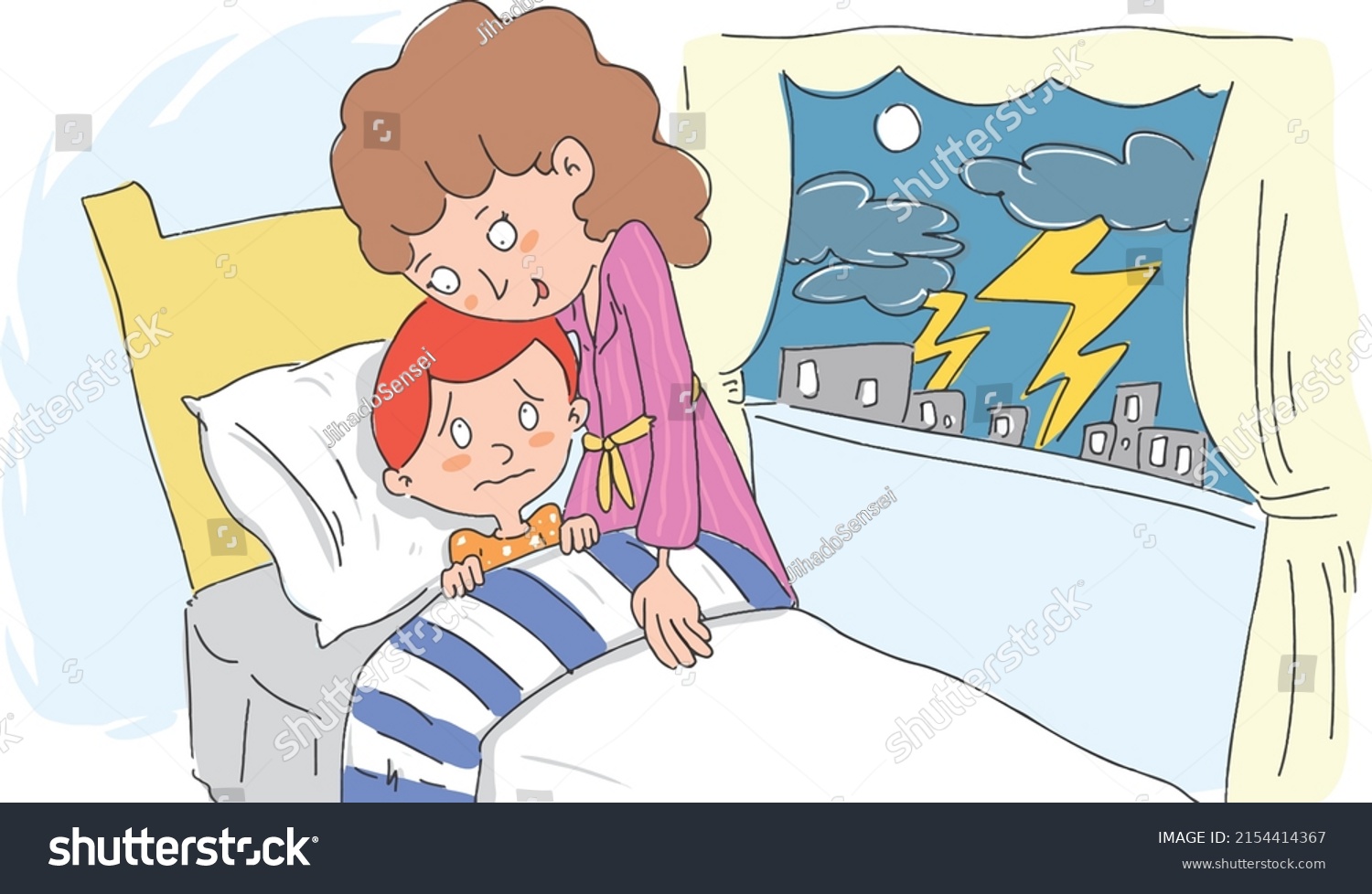 Child Afraid Lightning Calls His Mother Stock Vector (Royalty Free ...