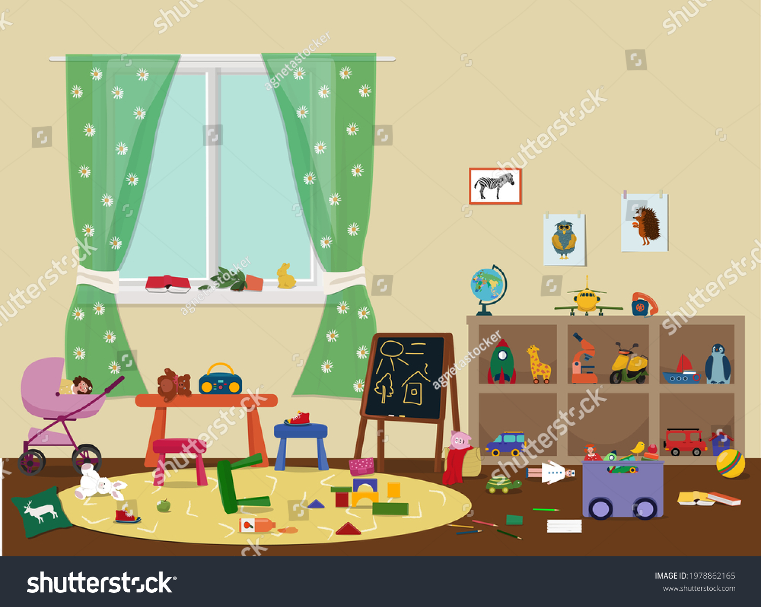 Childrens Bedroom Before Cleaning Mess Playroom Stock Vector (Royalty ...