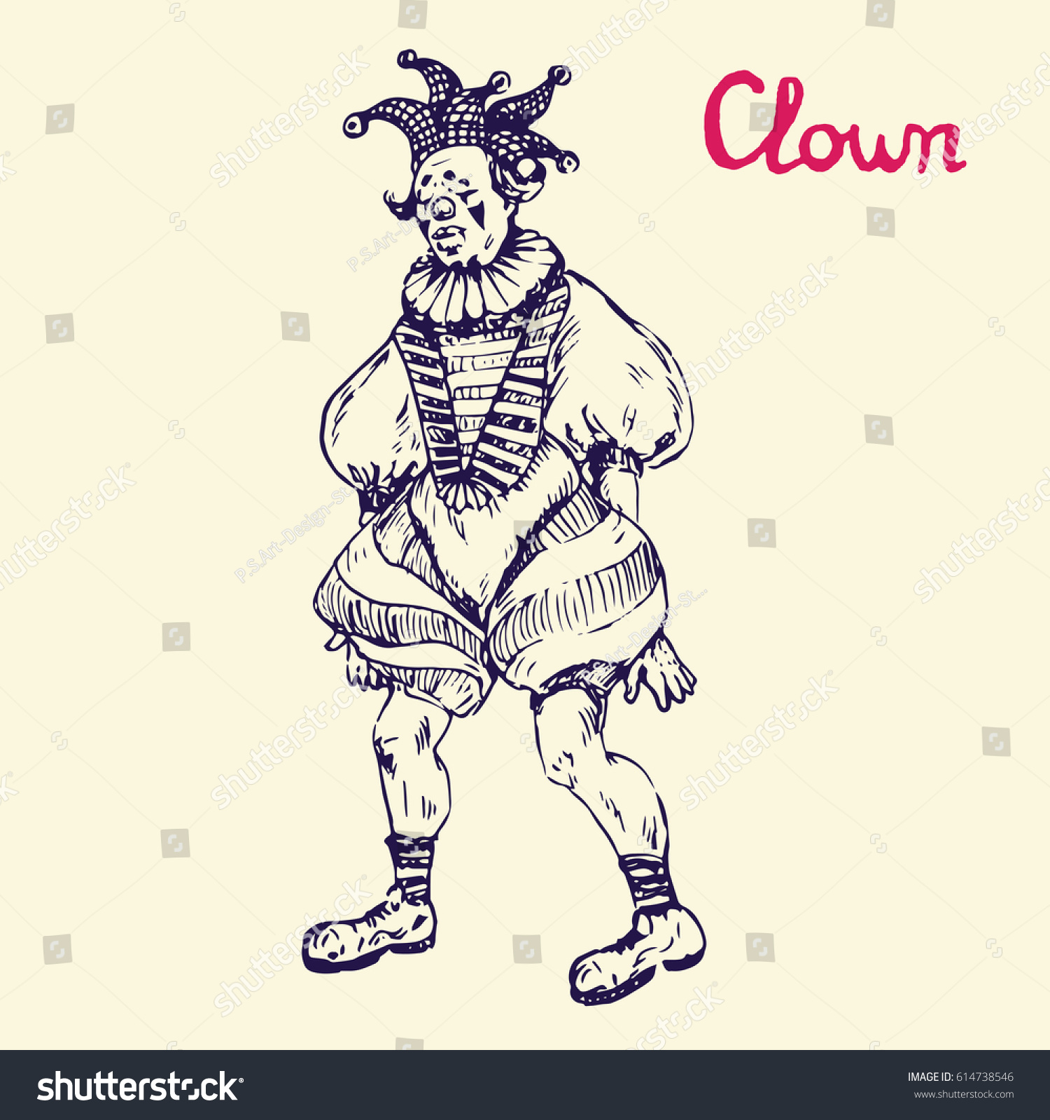 Clown Standing Jester Hat Hand Drawn Stock Vector Royalty Free