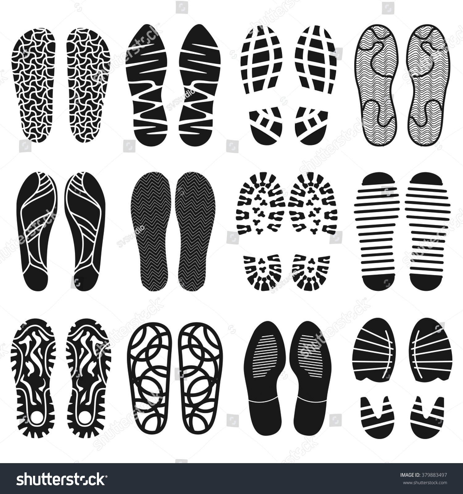 The Collection Of A Shoeprints. Shoes Silhouette Black And White Icons ...