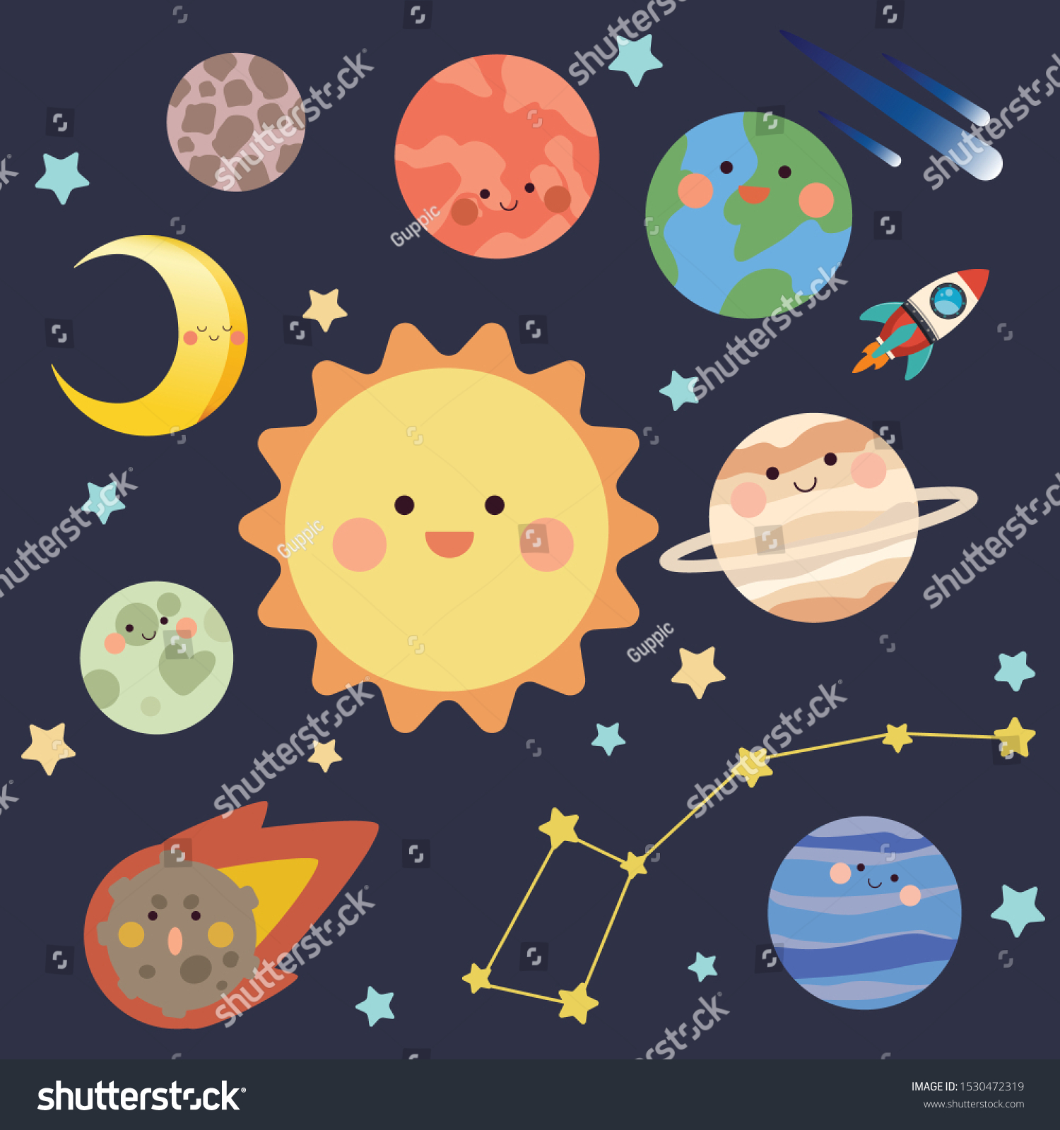 Collection Space Planet Set Have Face Stock Vector (Royalty Free ...