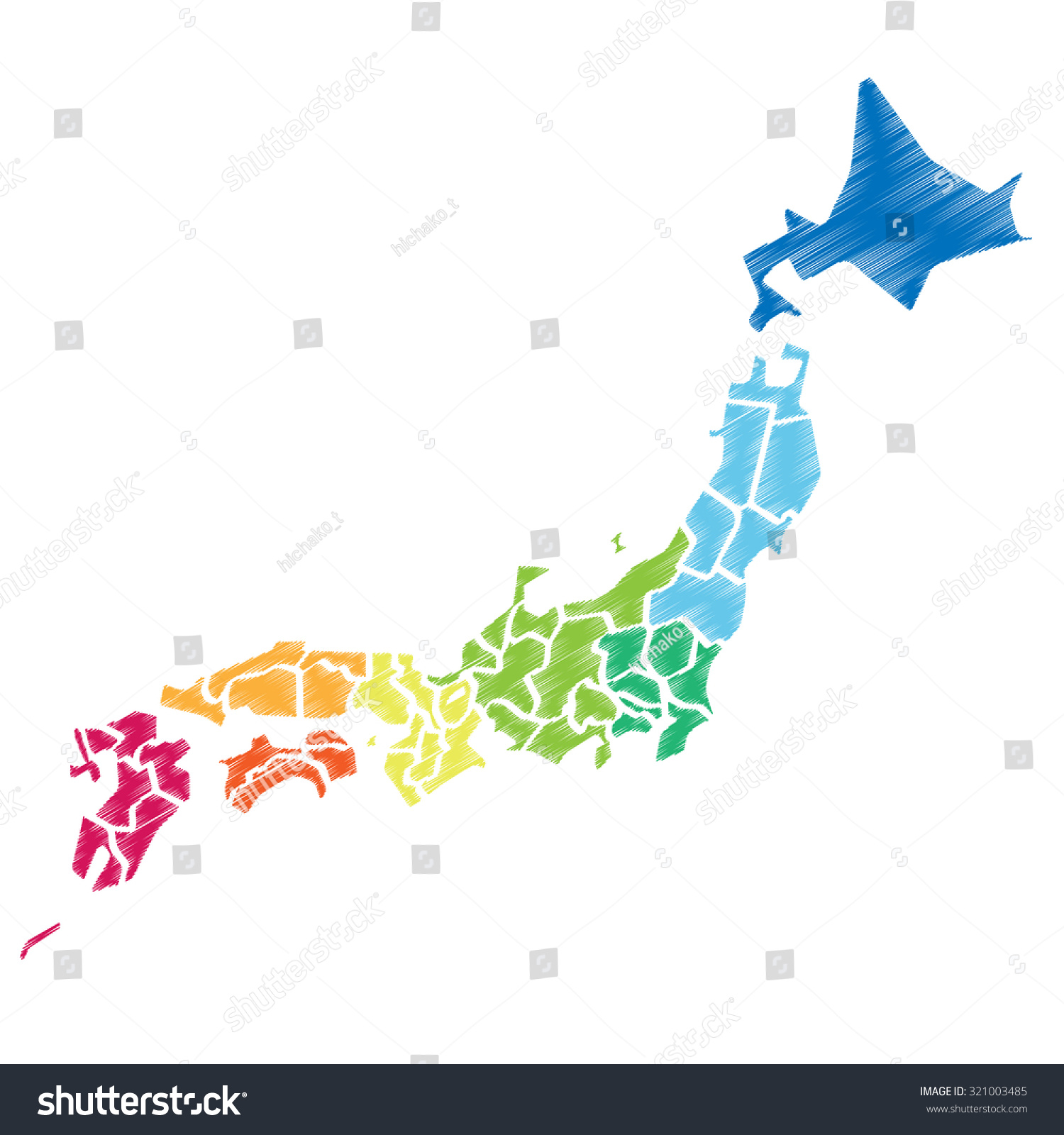 The Color-Coded Map Of Japan Stock Vector Illustration 321003485 ...