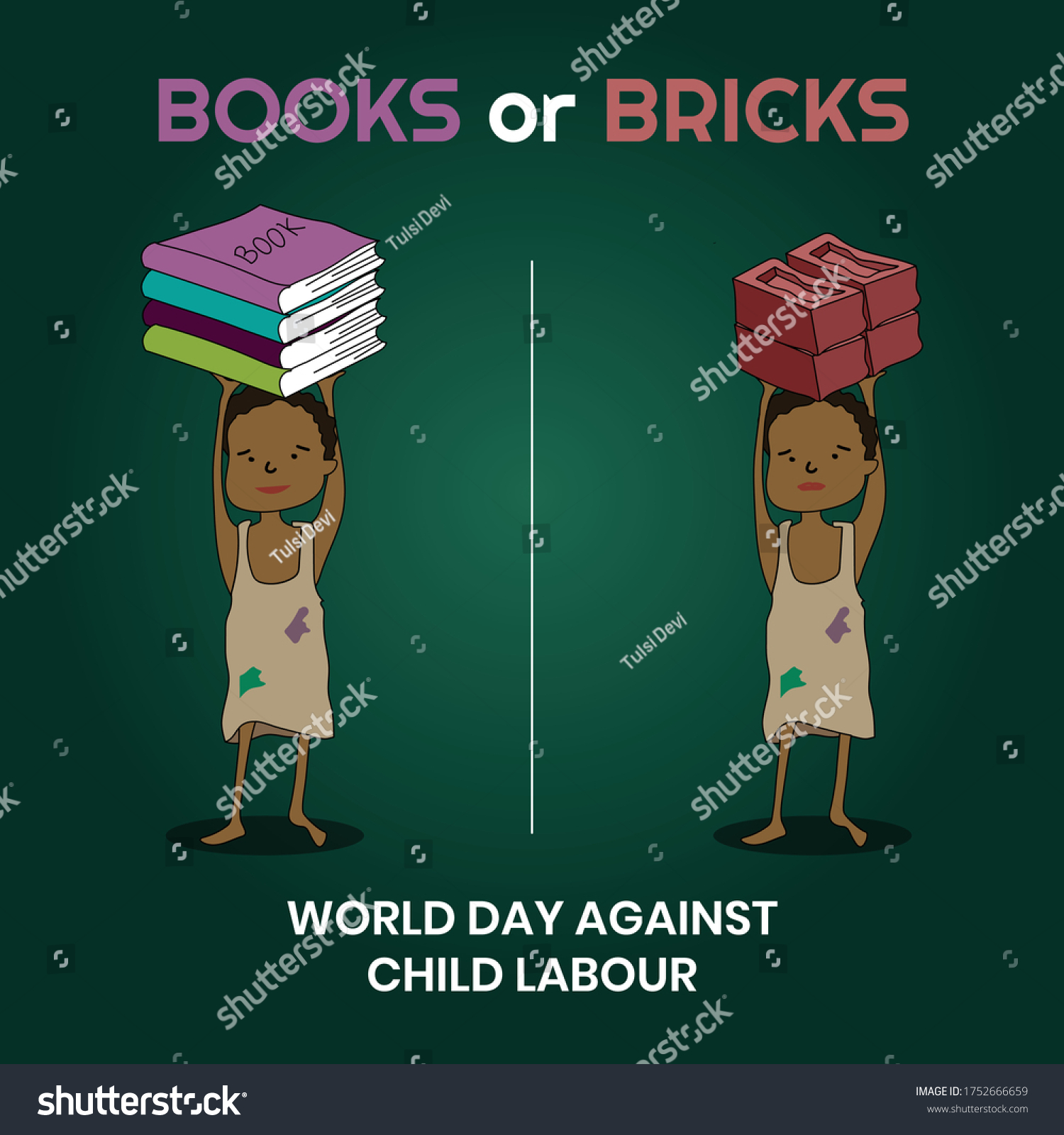 SVG of The comparison between books and bricks that child holding on their head, World day against child labour, Child labour around world, Stop child labour. svg
