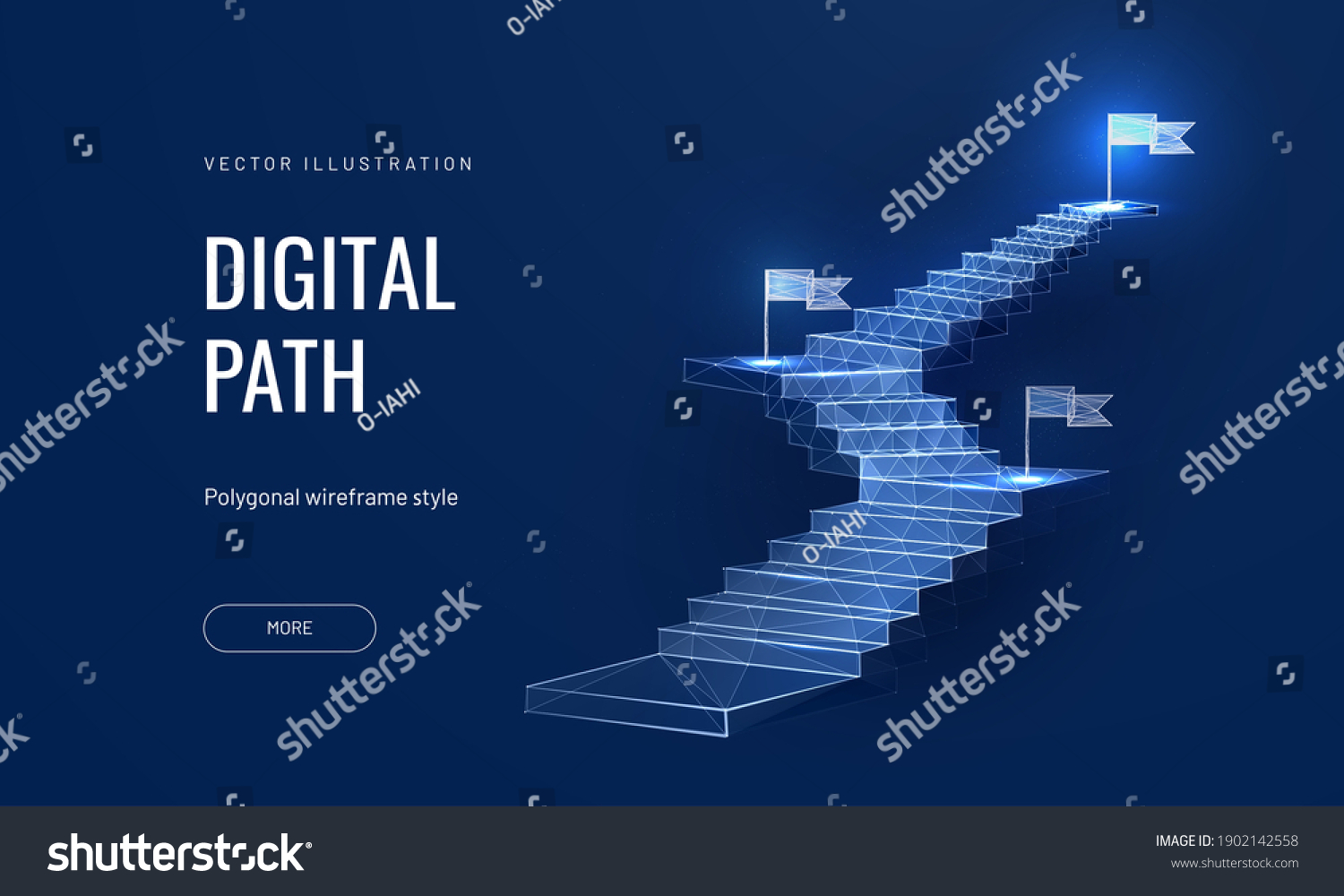 SVG of The concept of the path to success on a blue background. Staircase up in a futuristic polygonal style. Digital path abstract vector illustration svg