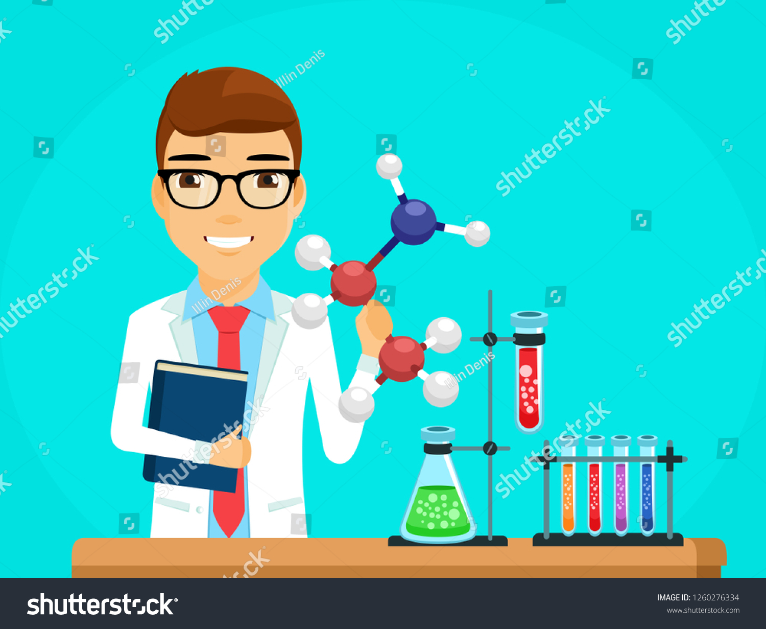 Concept Scientist Guy Scientist Table Conducting Stock Vector (Royalty ...