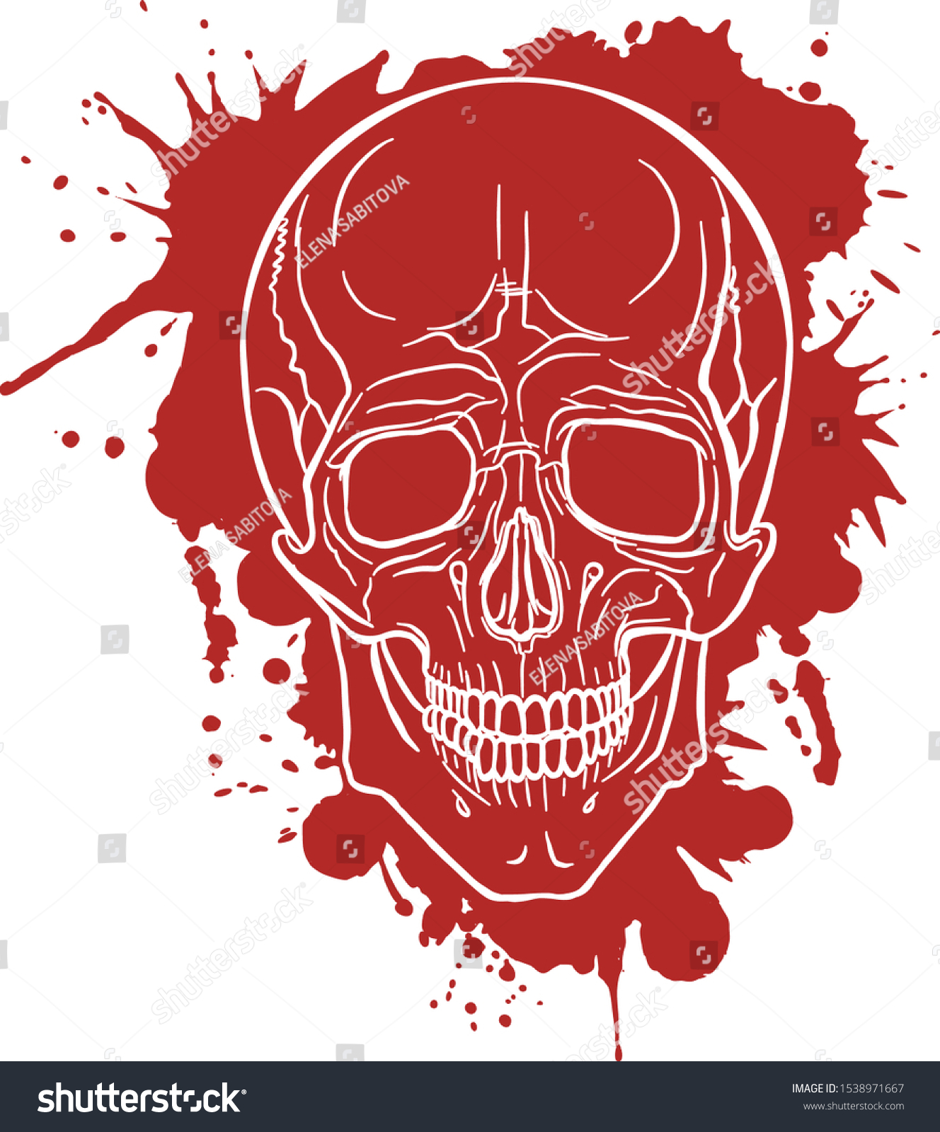 Contour White Skull On Background Red Stock Vector (Royalty Free ...