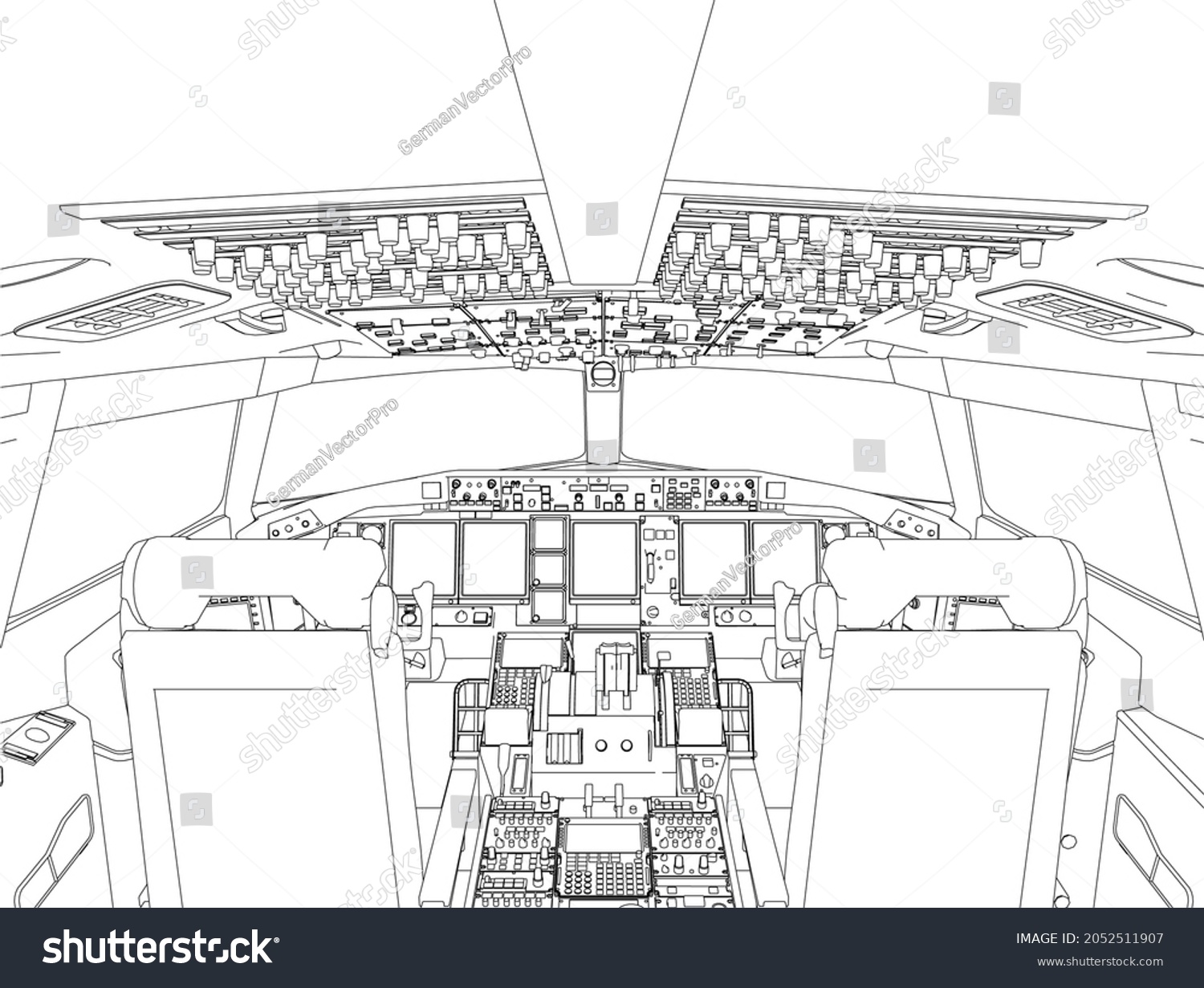 Contour Aircraft Cockpit Inside Black Lines Stock Vector (Royalty Free ...