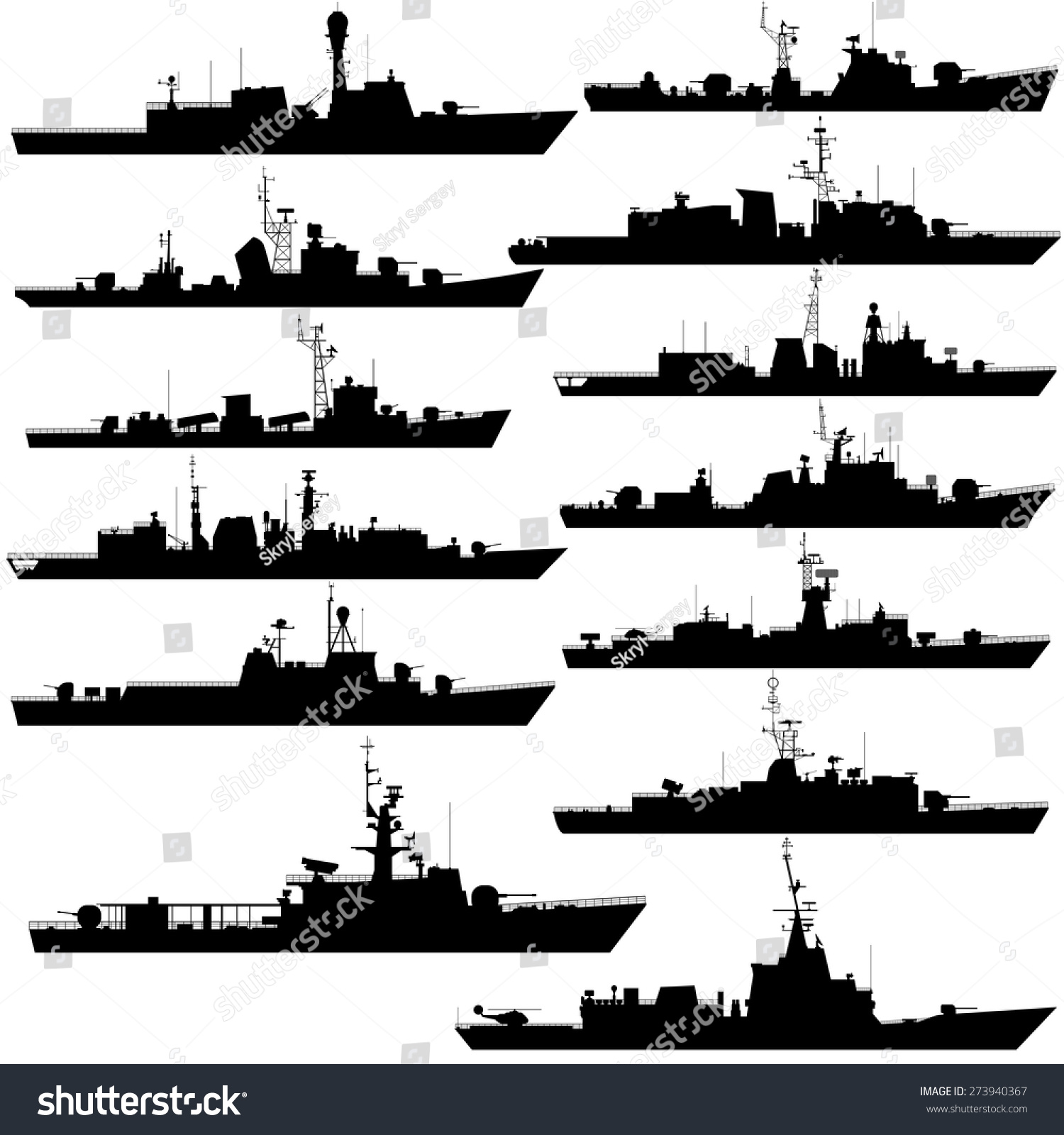 The Contours Of Warships, Frigates And Corvettes. Illustration On White ...