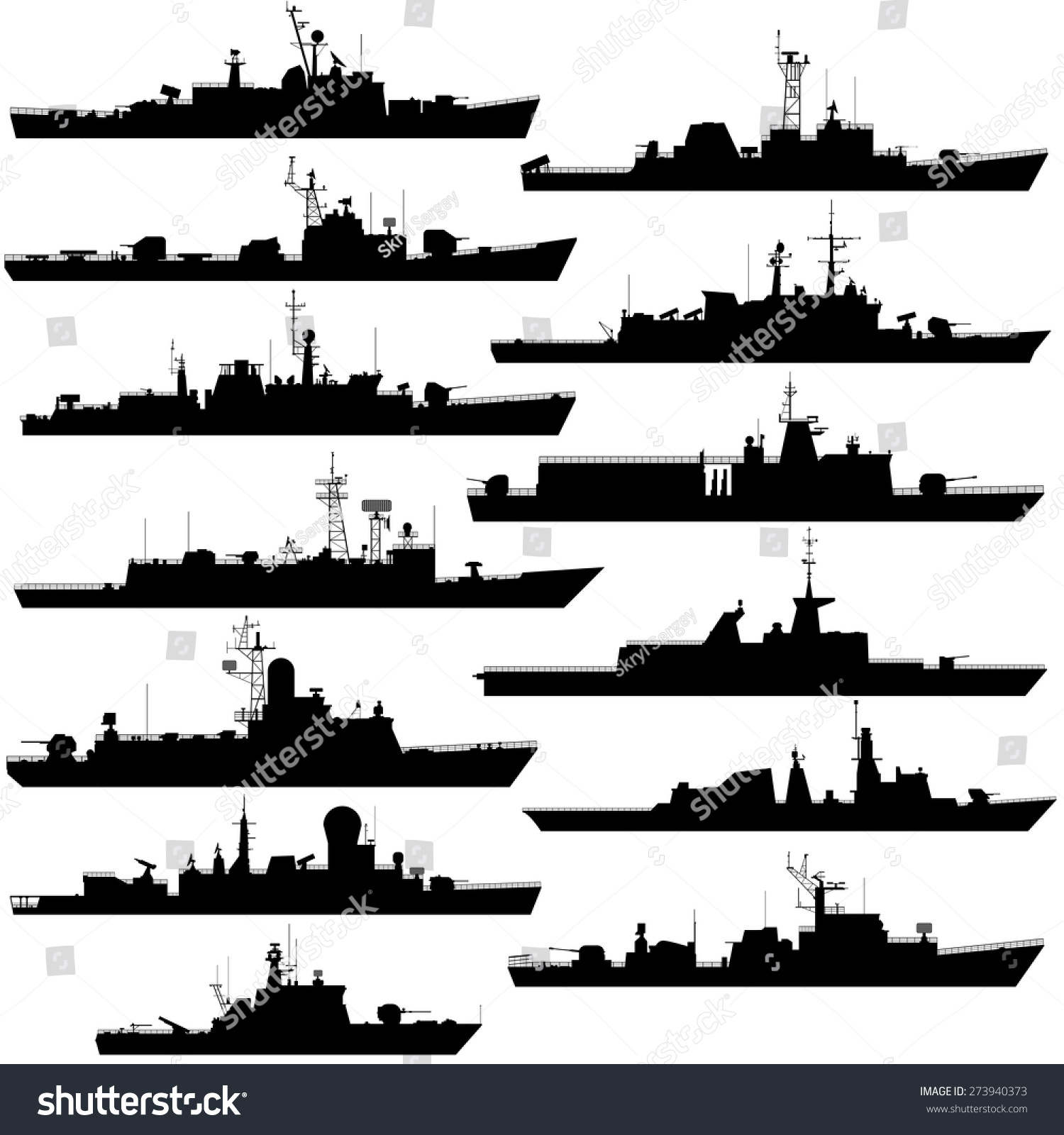 SVG of The contours of warships, frigates and corvettes. Illustration on white background. svg