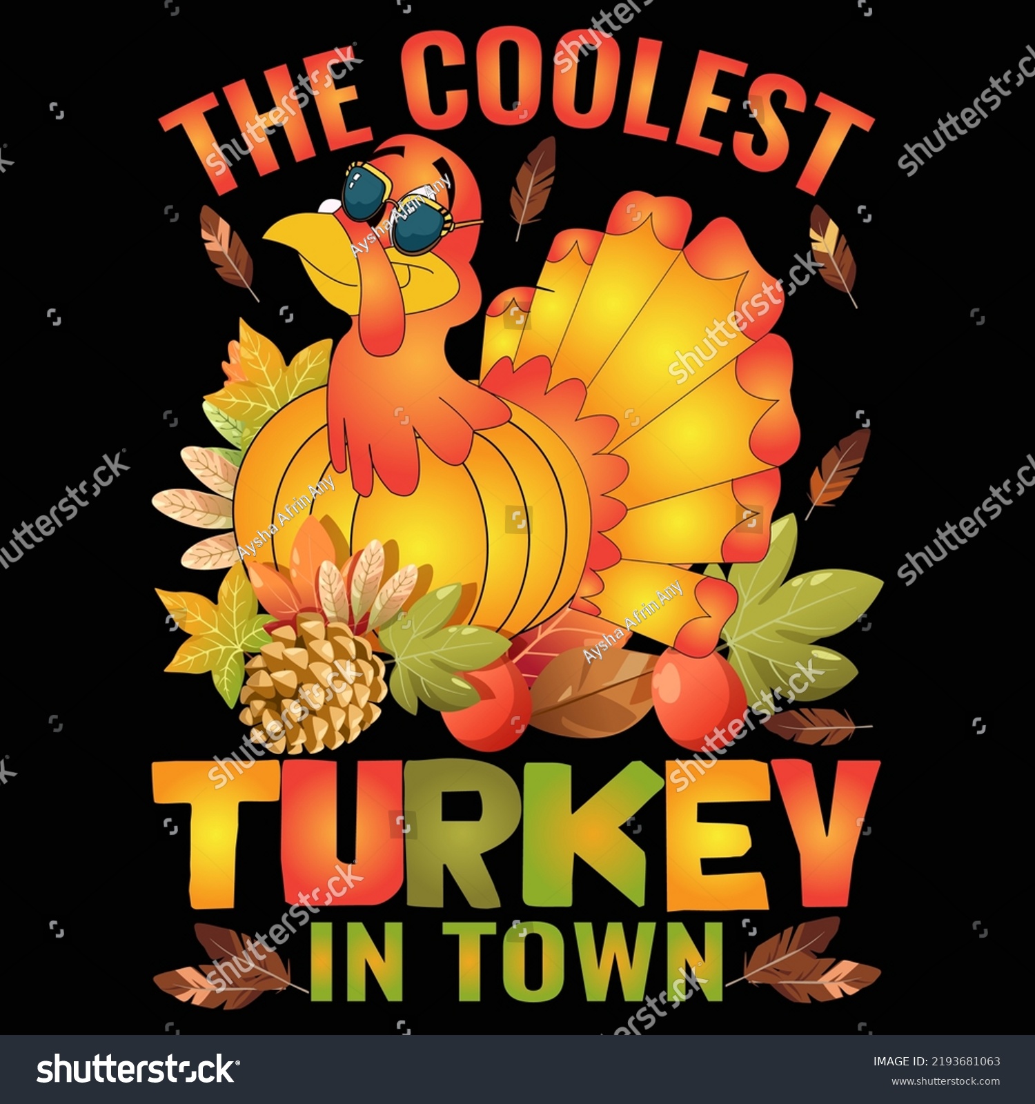 SVG of The coolest turkey in town Thanksgiving Day t-shirt design vector. svg