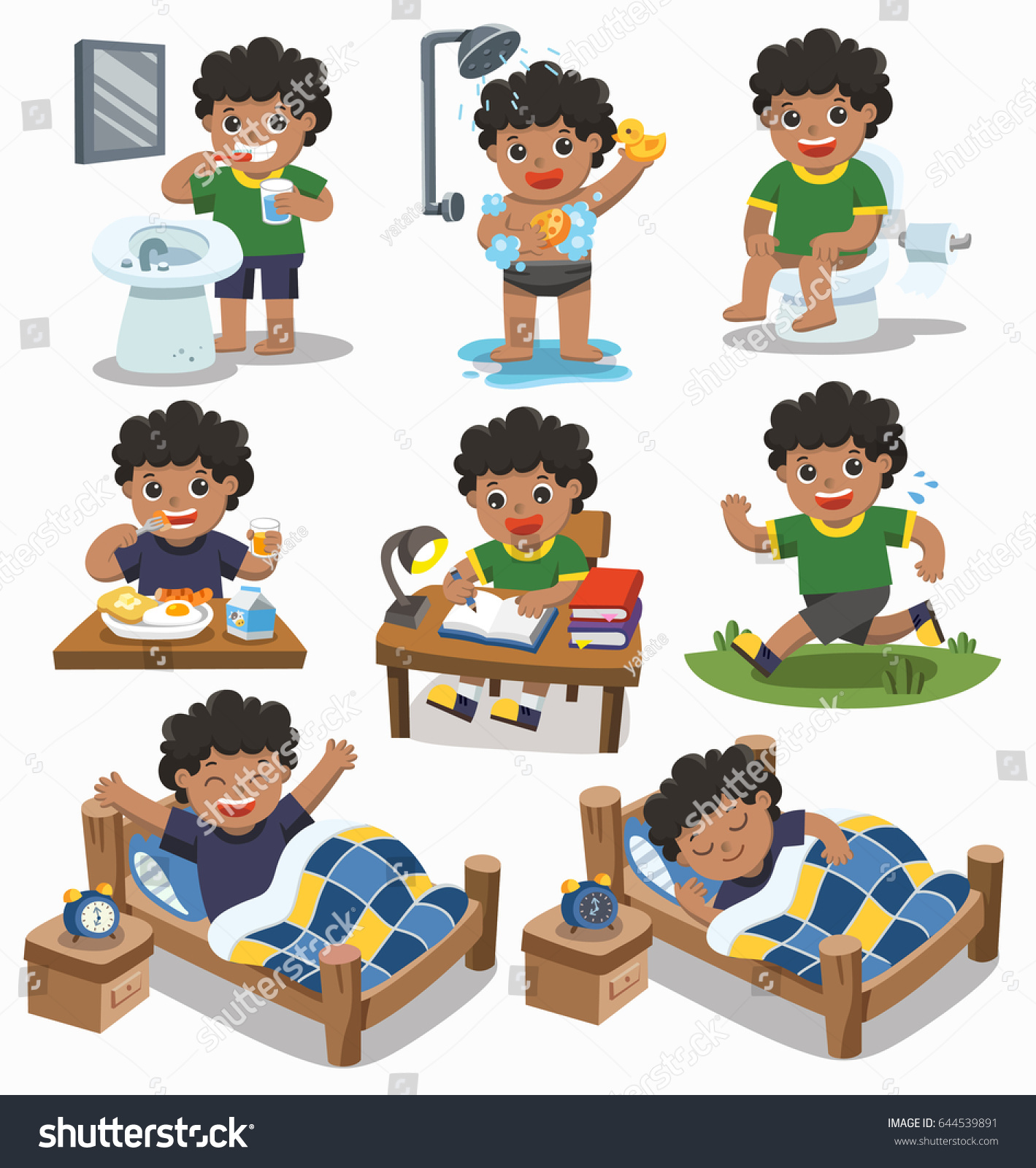 Daily Routine African American Boy On Stock Vector (Royalty Free ...