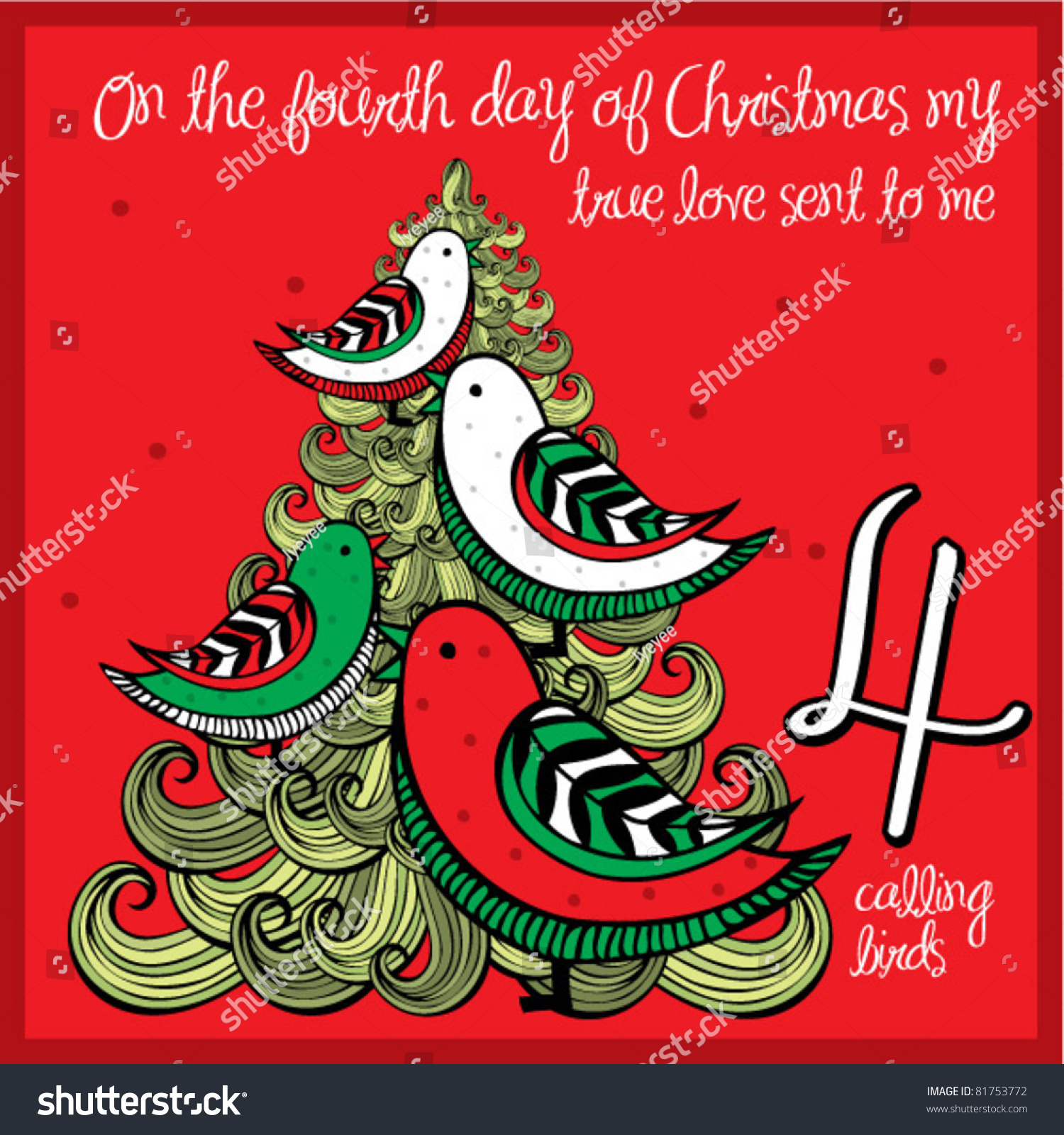 The 12 Days Of Christmas - Fourth Day - Four Calling Birds Stock Vector ...