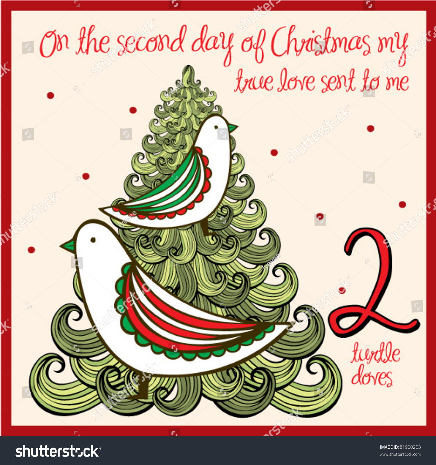 The 12 Days Of Christmas - Second Day - Two Turtle Doves Stock Vector Illustration 81900253 ...