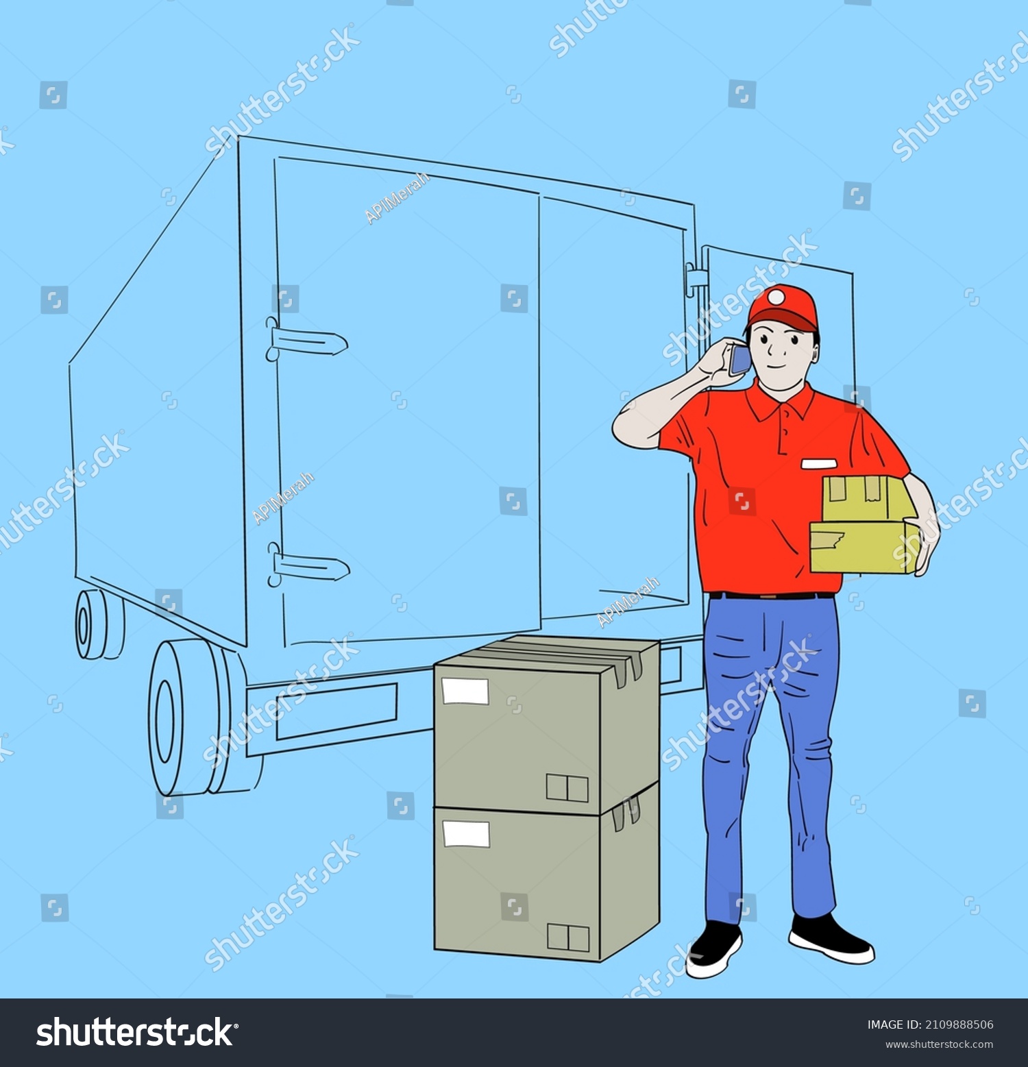 Delivery Man Calling Customer Ask Address Stock Vector (Royalty Free ...