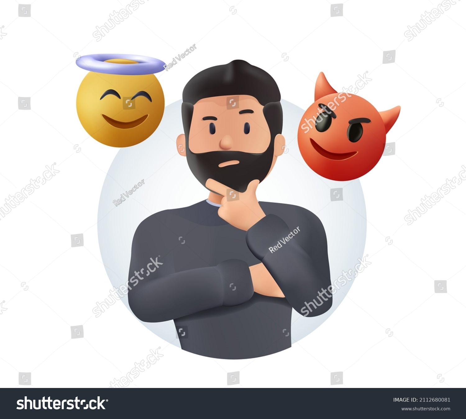 SVG of The demon, good and bad, is talking to a worried man. 3D free to edit vector. Do and Don't symbols. Business problem, idea, decision making and solution, job and career path concept, confusing man svg