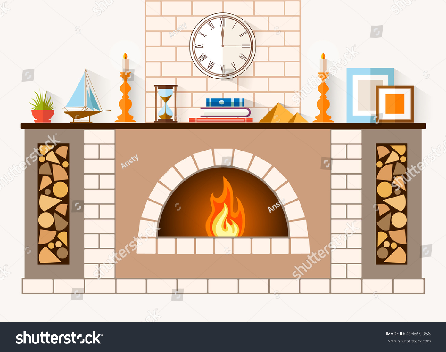 Design Fireplace Room Large Brick Fireplace Stock Vector Royalty