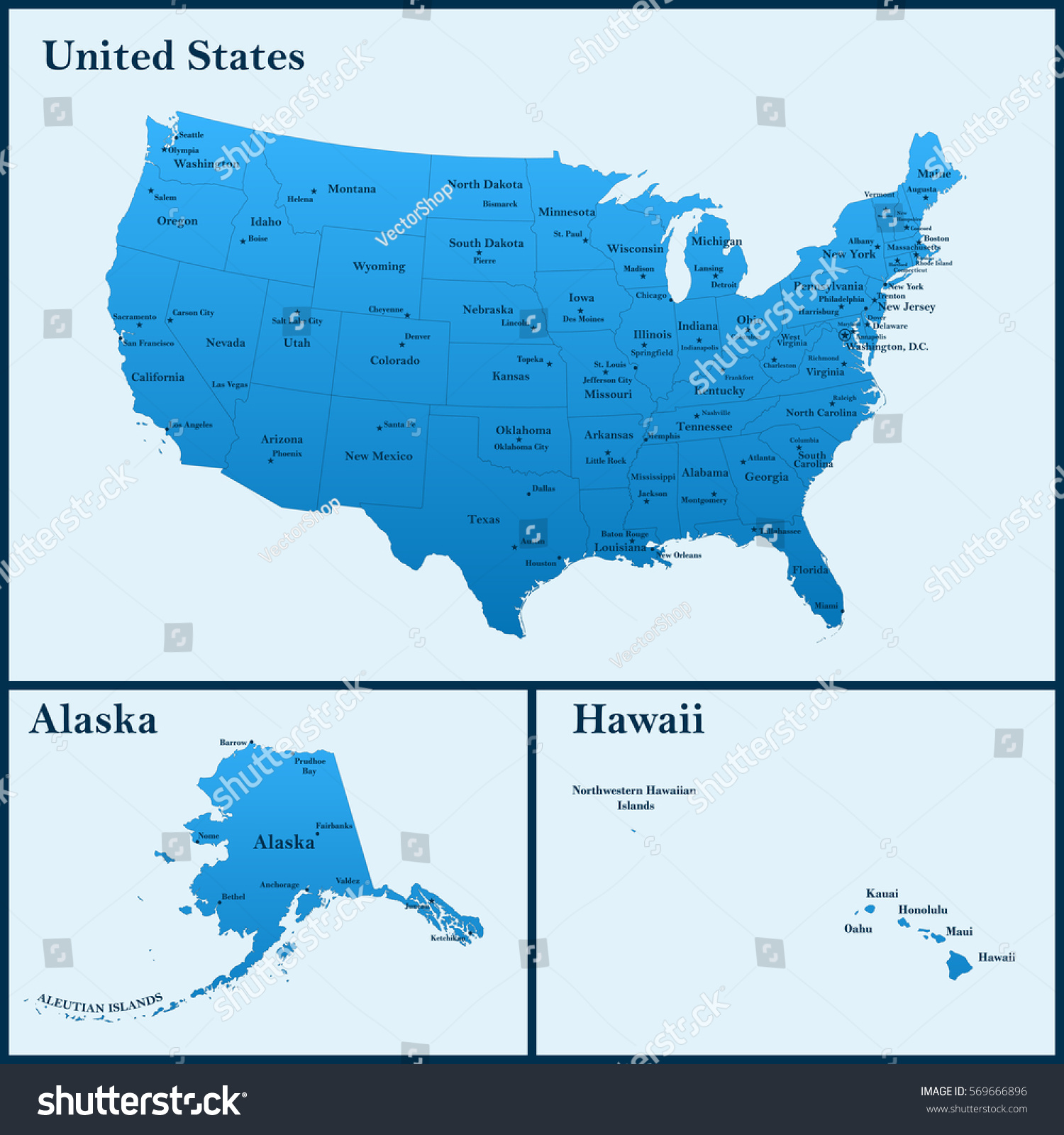 Detailed Map Usa Including Alaska Hawaii Stock Vector Royalty