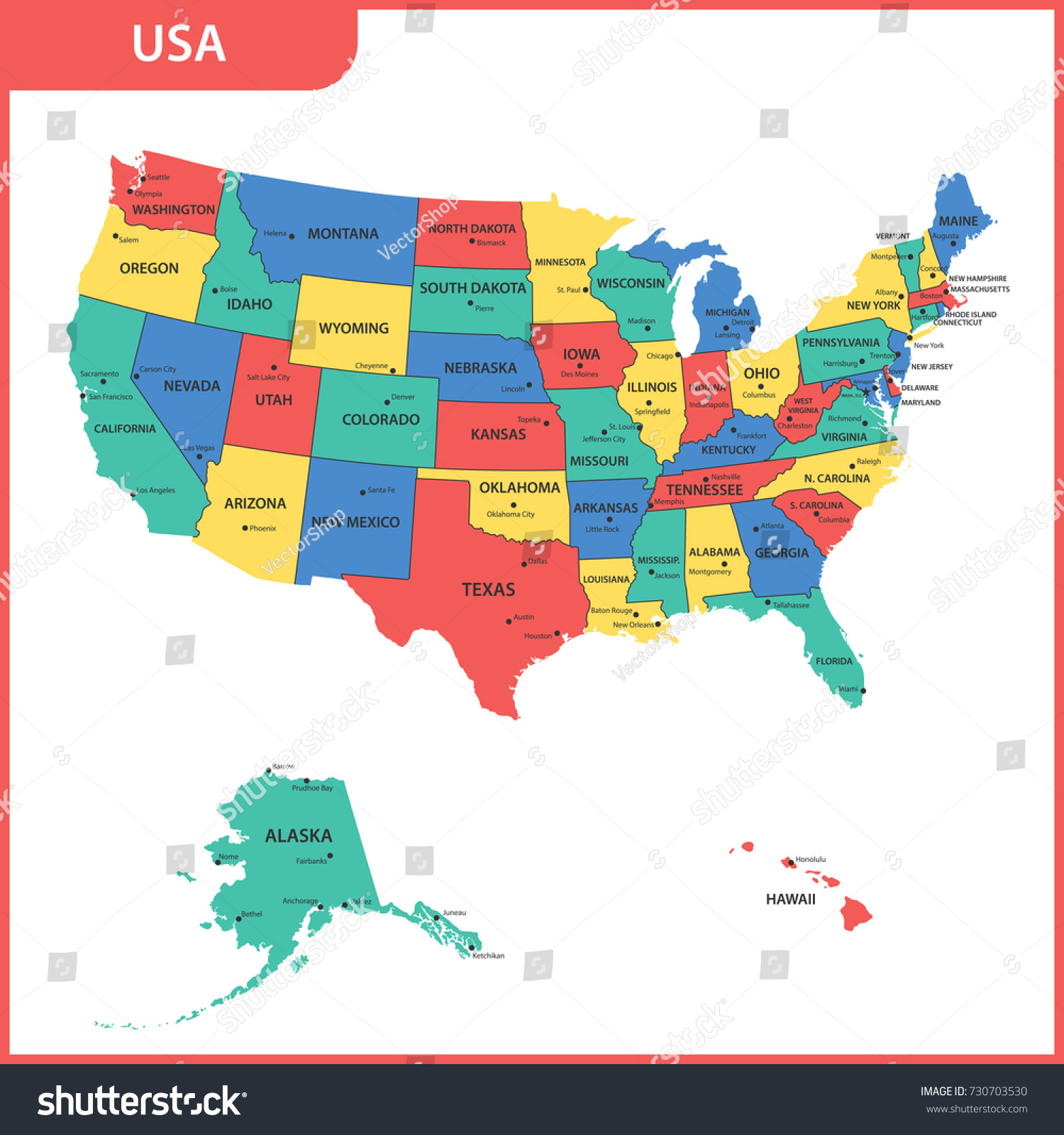 Detailed Map Usa Regions States Cities Stock Vector Royalty Free