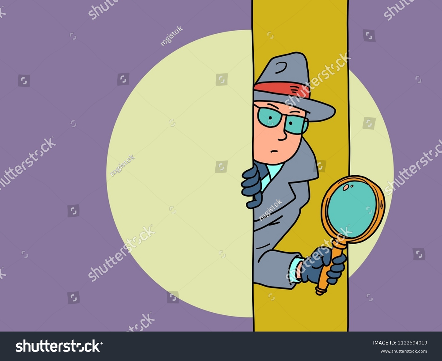 Detective Looks Out Magnifying Glass Behind Stock Vector (Royalty Free ...