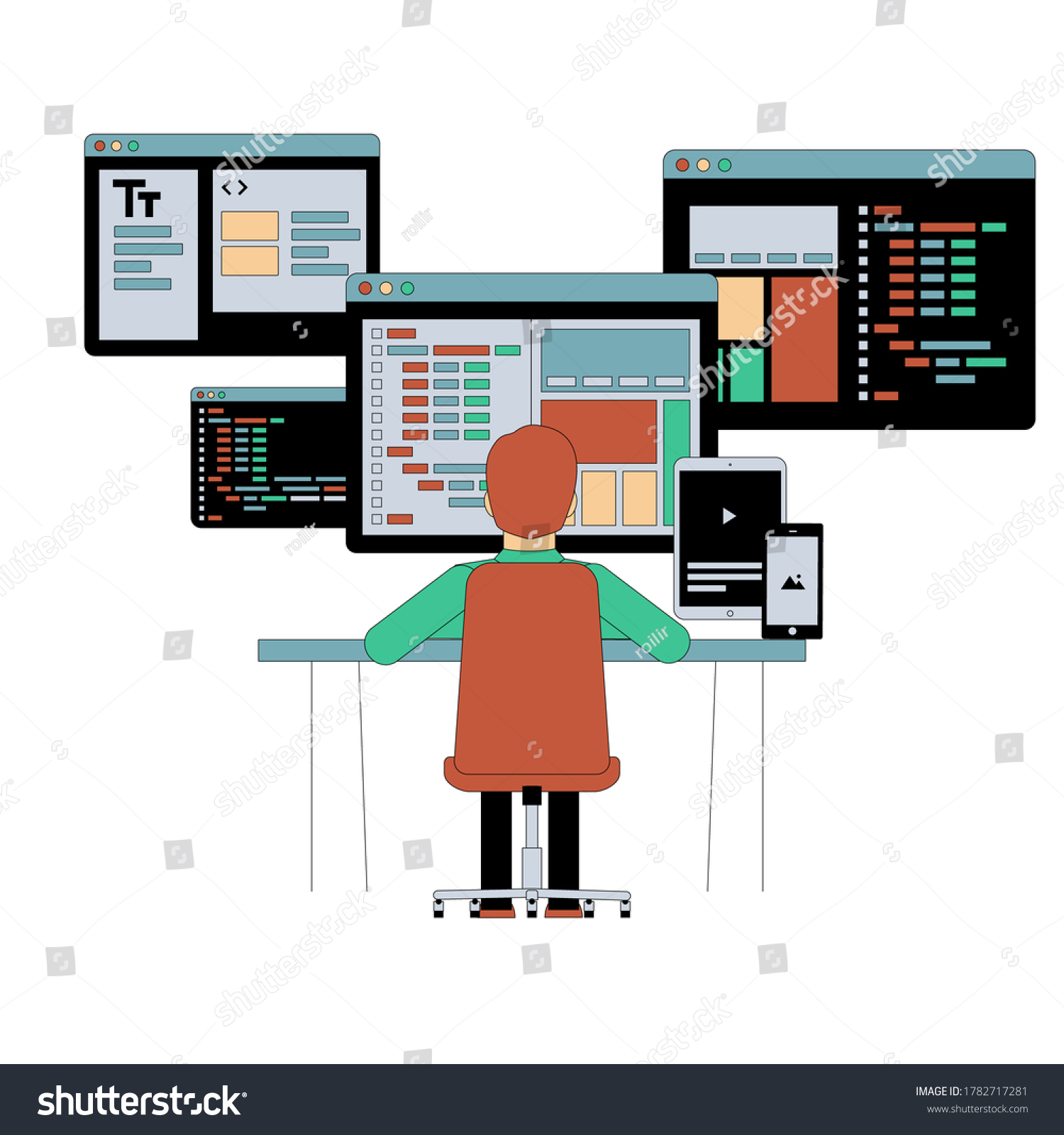 Developer Working Vector Illustration Coding Flat Stock Vector (Royalty ... image.