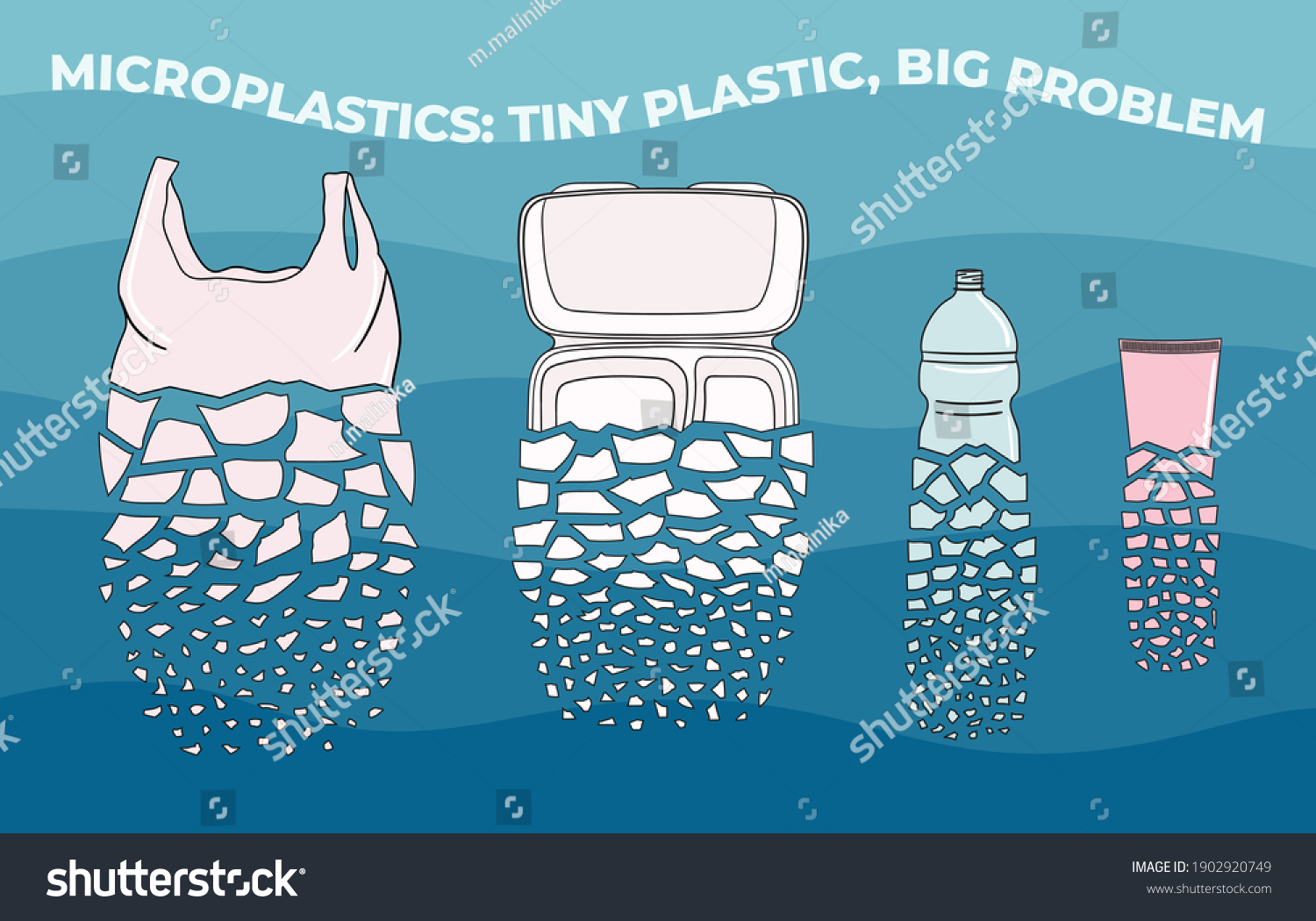 Disposable Plastic Breaks Into Small Pieces Stock Vector Royalty Free   Stock Vector The Disposable Plastic Breaks Up Into Small Pieces Microplastics In Water From Mismanaged Plastic 1902920749 