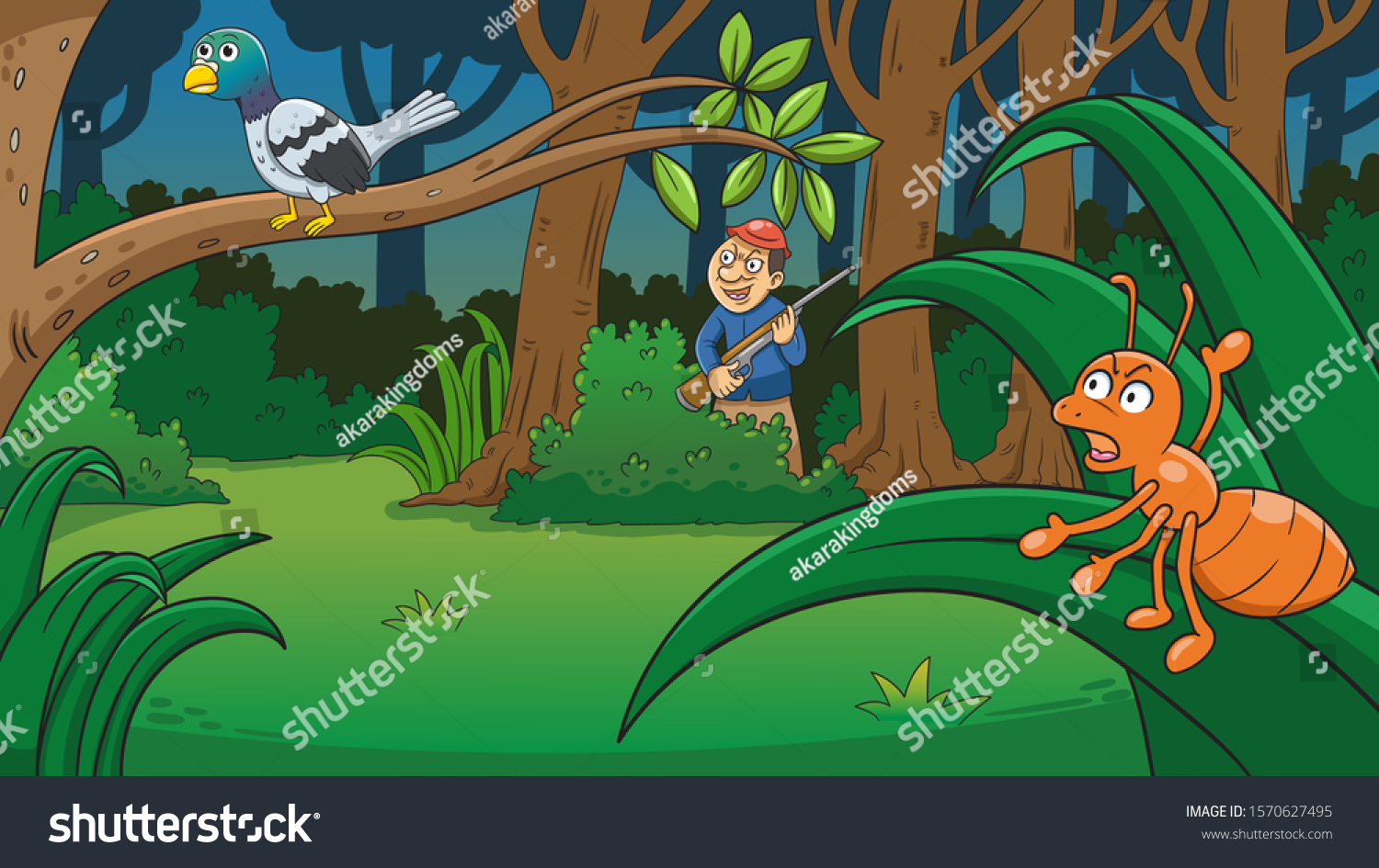 Dove Ant Jungle Aesops Fables Tale Stock Vector Royalty Free 1570627495