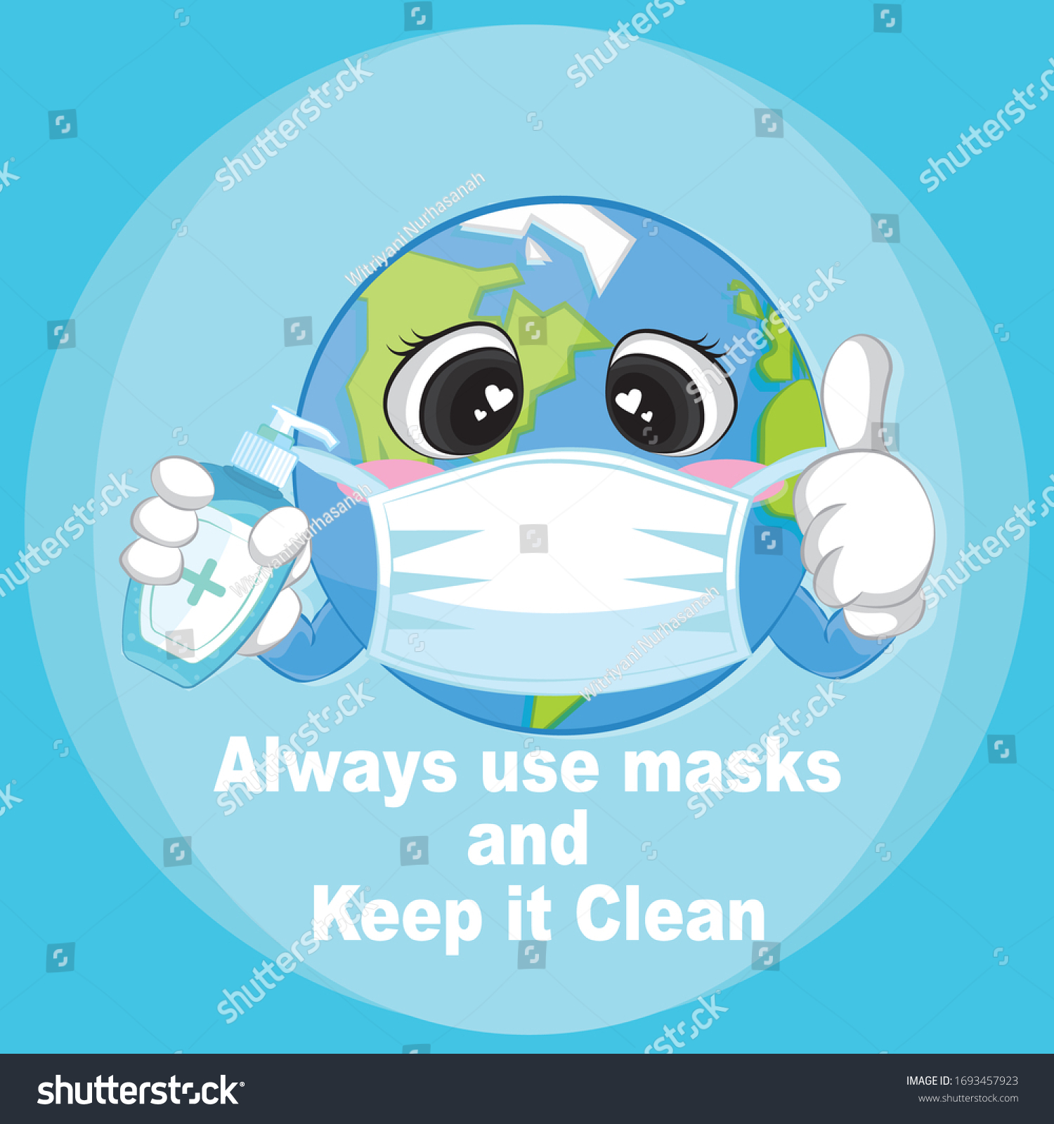 Earth Use Masks Holds Hand Sanitizer Stock Vector Royalty Free