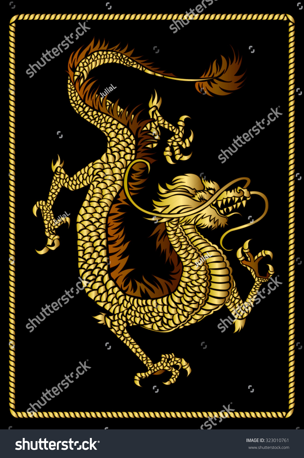 Eastern Golden Dragon On Black Background Stock Vector 323010761 ...