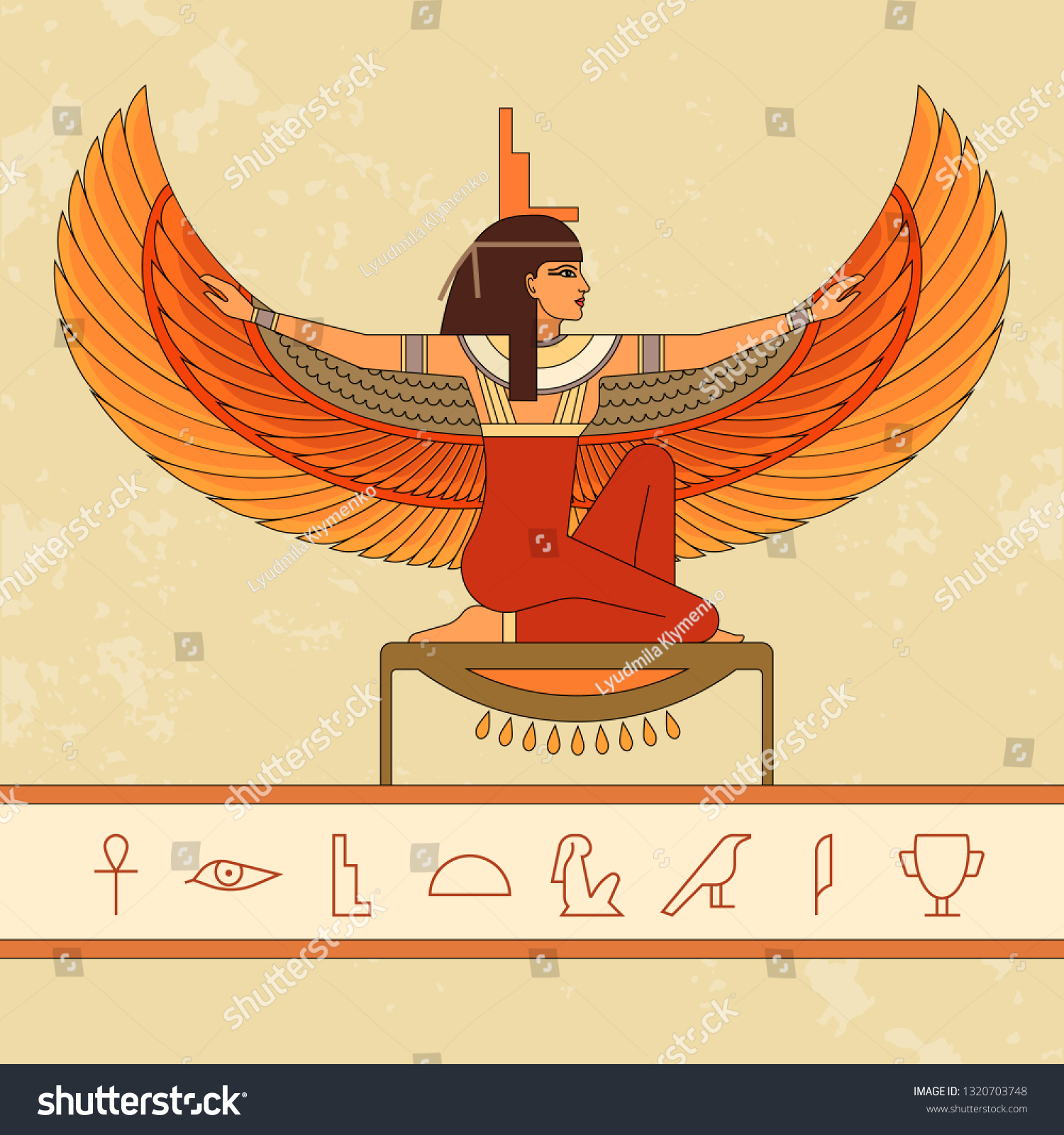 Egyptian Goddess Isis Set Egypt Hieroglyphs Stock Vector (Royalty Free ...