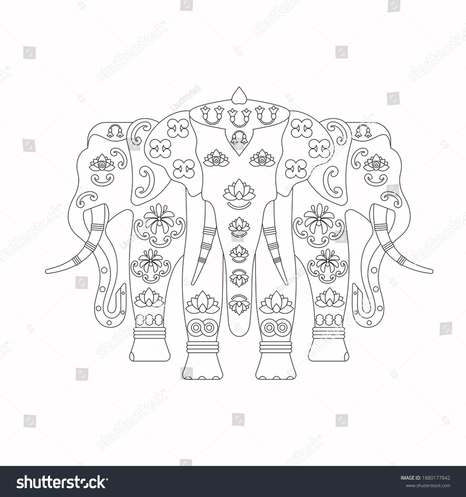 SVG of The elephant Erawan- Airavata is a character in Hindu mythology, the three-headed elephant of Indra. Anti-stress coloring pages.. svg