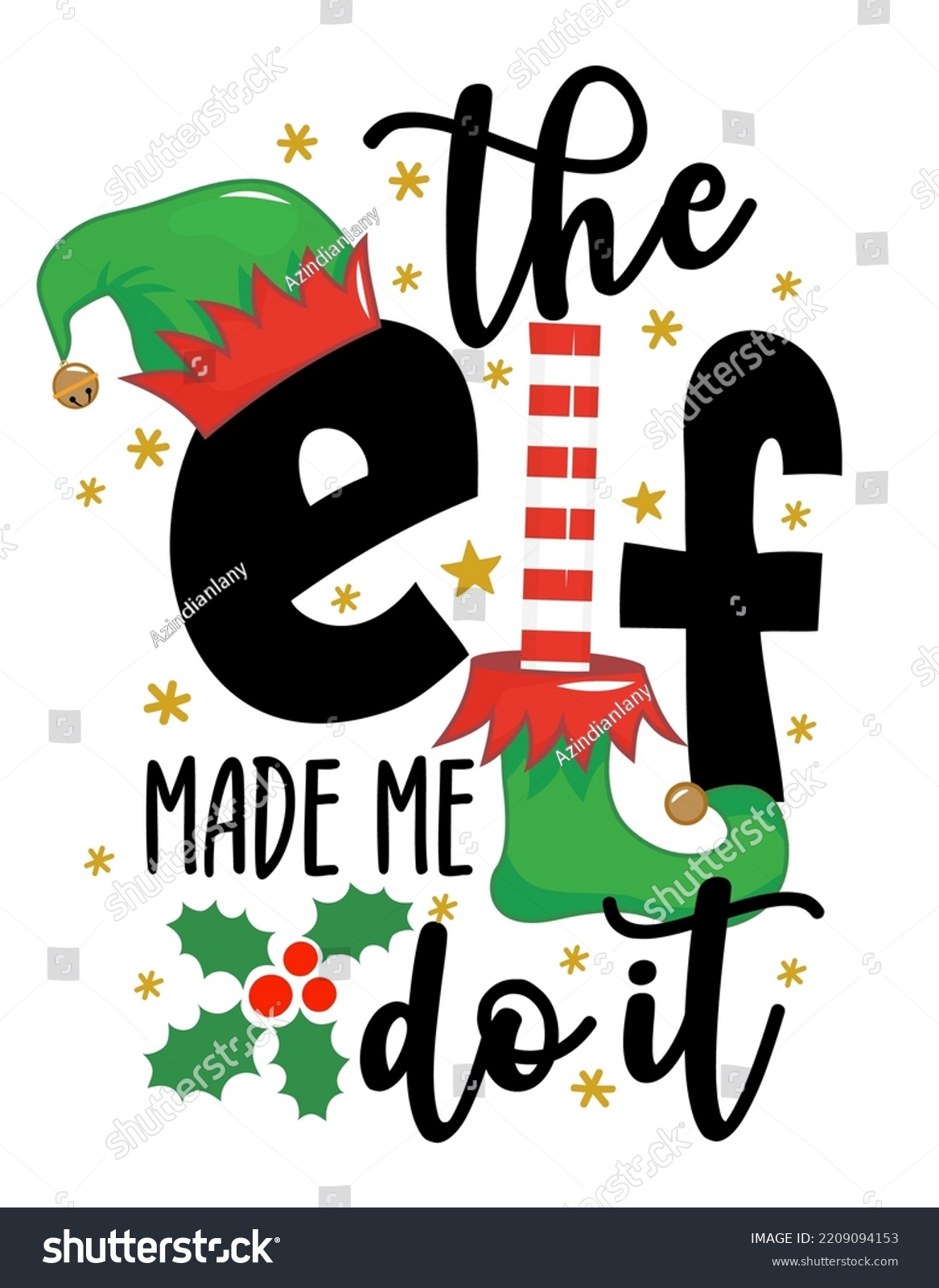 SVG of The Elf made me do it - phrase for Christmas clothes or ugly sweaters. Hand drawn lettering for Xmas greetings cards, invitations. Good for shirts, mug, gift tag, printing press. Little Elf explaining svg