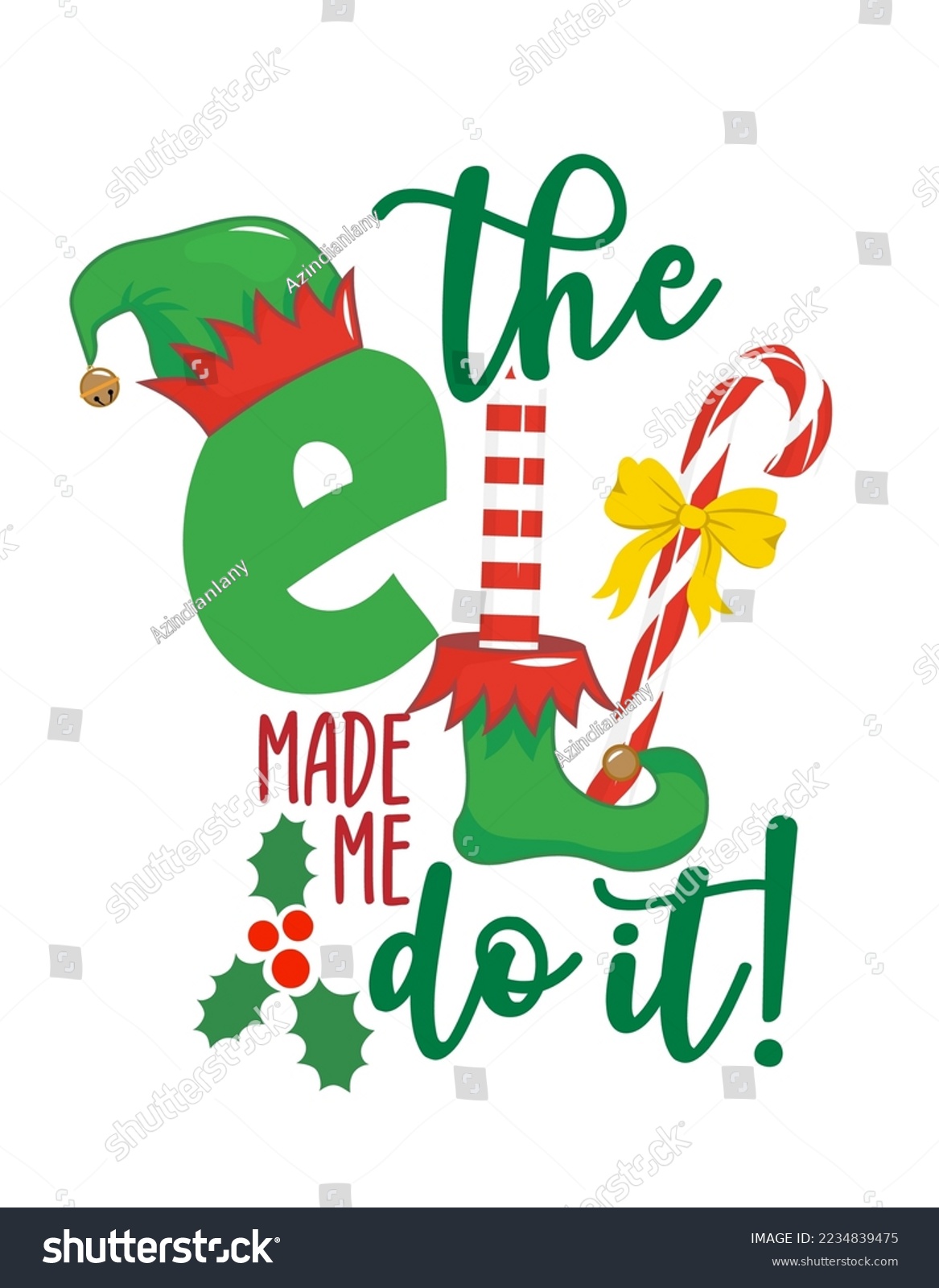 SVG of The Elf made me do it - phrase for Christmas clothes or ugly sweaters. Hand drawn lettering for Xmas greetings cards, invitations. Good for shirts, mug, gift tag, printing press. Little Elf explaining svg