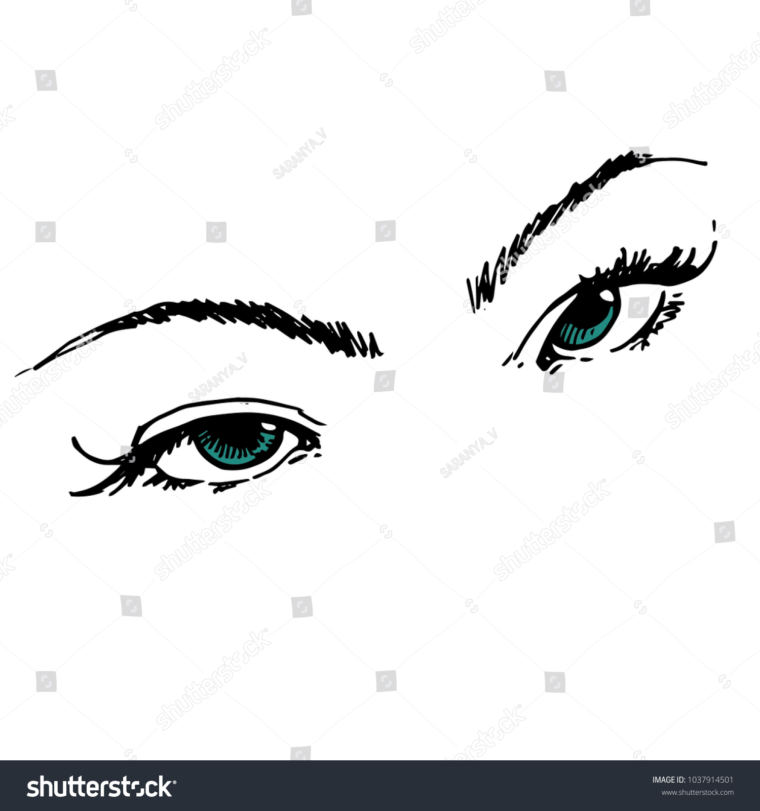 Eyes Hand Draw On White Background Stock Vector Royalty Free 1037914501