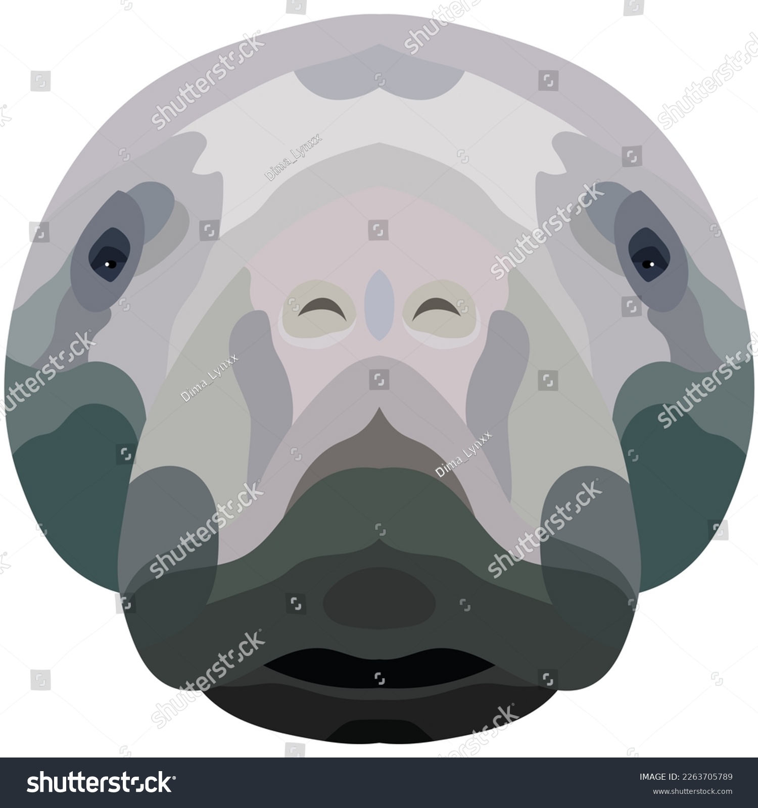 SVG of The face of a manatee. An illustration of the muzzle of a manatee is depicted. Bright portrait on a white background. Vector graphics. animal logo. svg