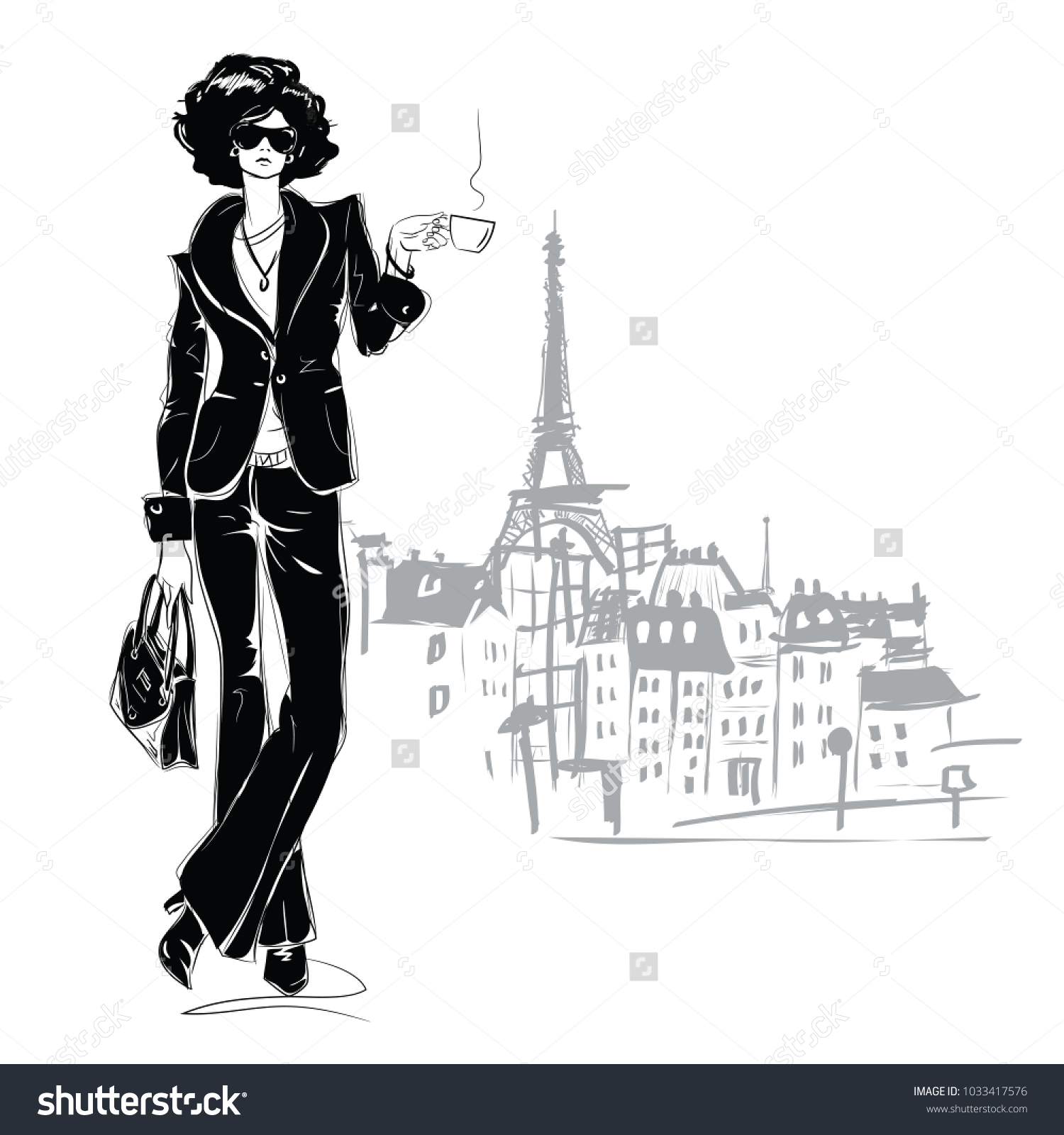 Fashion Girl Sketch Style Paris Vector Stock Vector Royalty Free