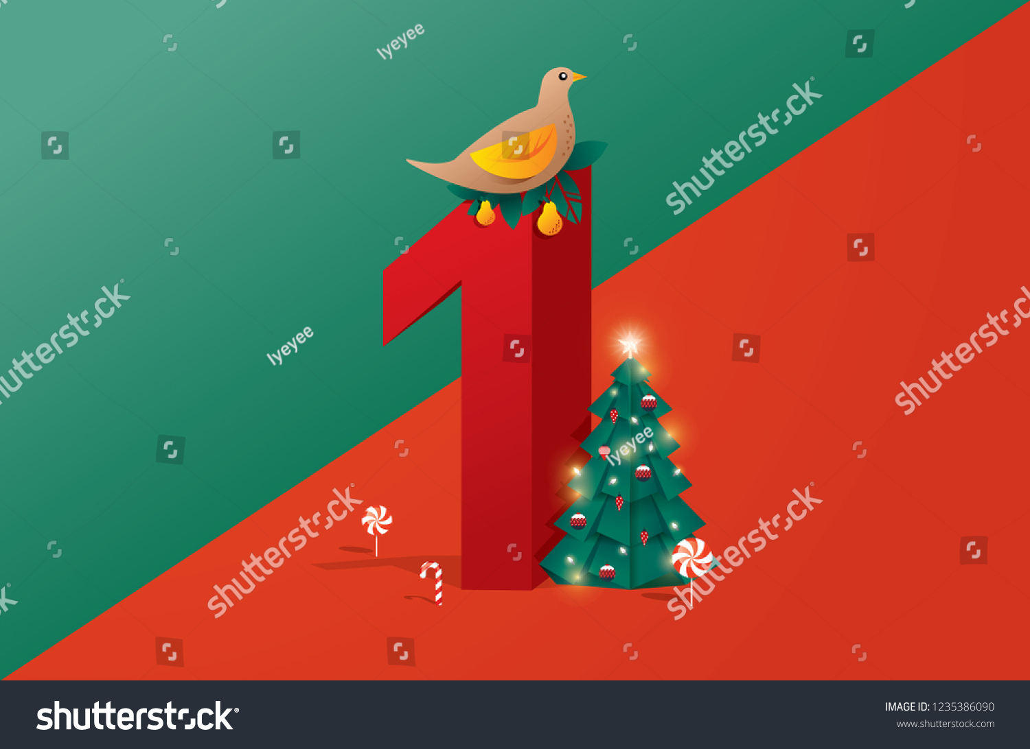 First Day Christmas Twelve Days Christmasadvent Stock Vector (Royalty