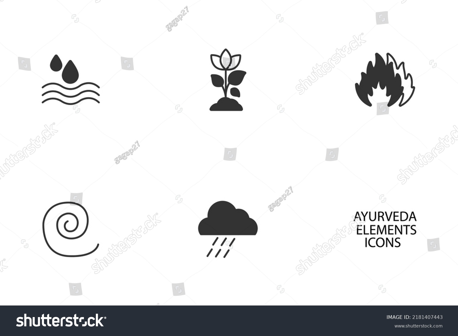 Five Elements Ayurveda Icons Set Five Stock Vector (Royalty Free ...