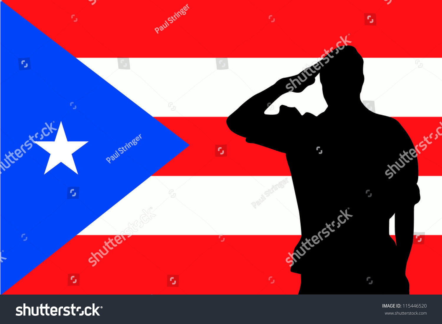 the flag of puerto rico and the silhouette of a soldier saluting