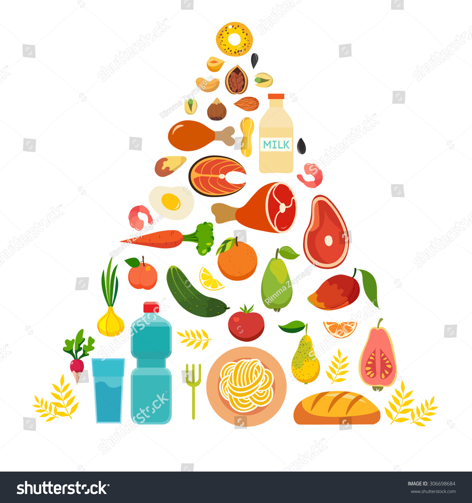 Food Pyramid Healthy Food Colorful Vector Stock Vector Royalty Free