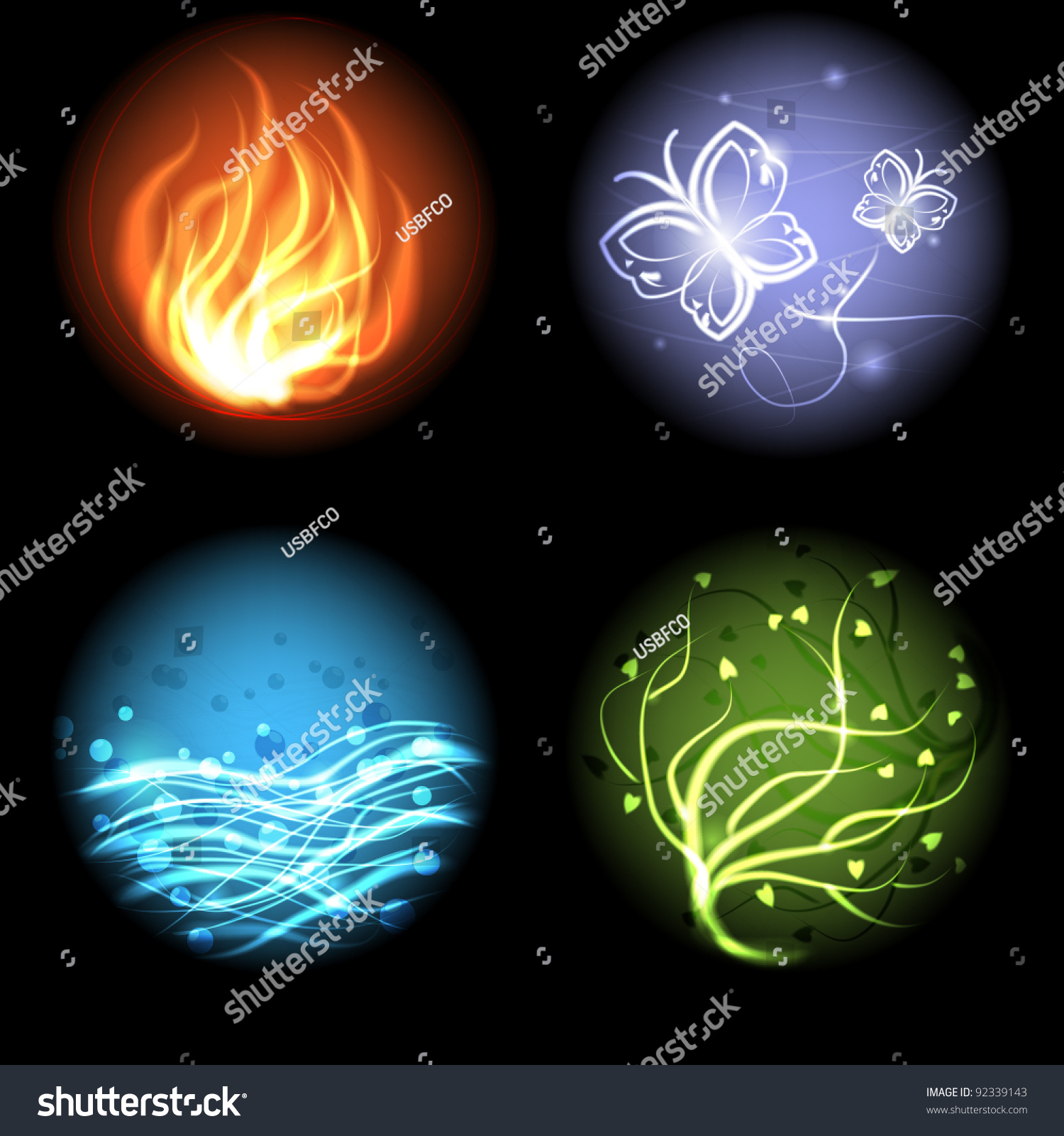 Four Elements Nature Air Earth Fire Stock Vector Royalty Free 92339143