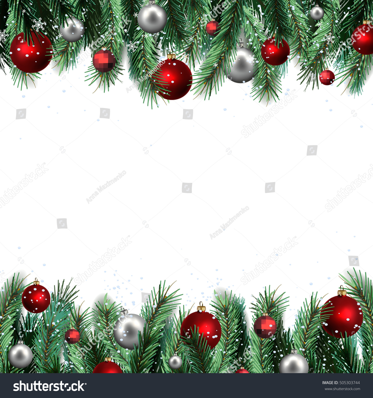 The Frame From Festive Christmas Tree And Toys. Vector Borders For ...