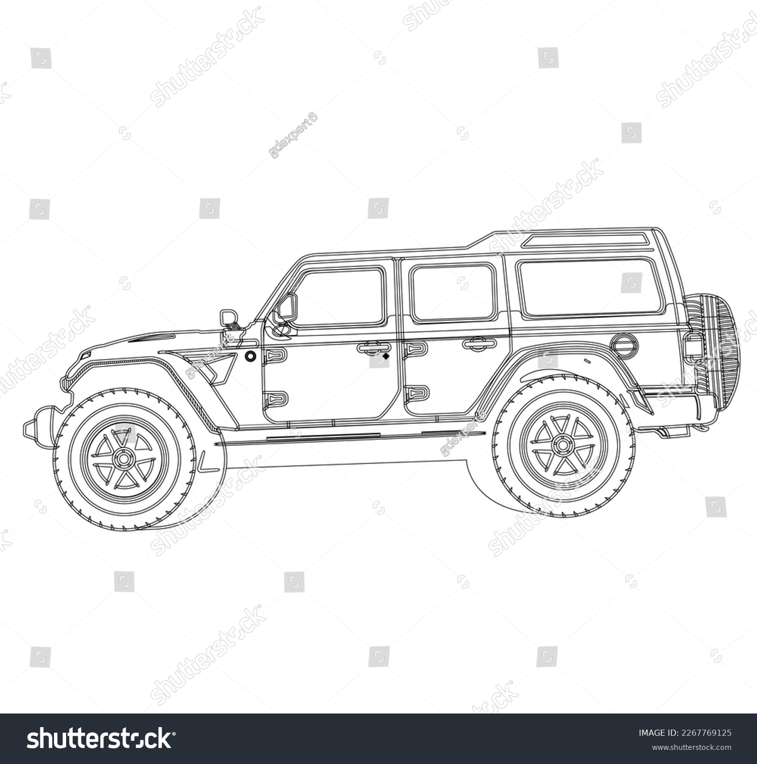 SVG of The front side of a jeep wrangler stroke art illustration svg