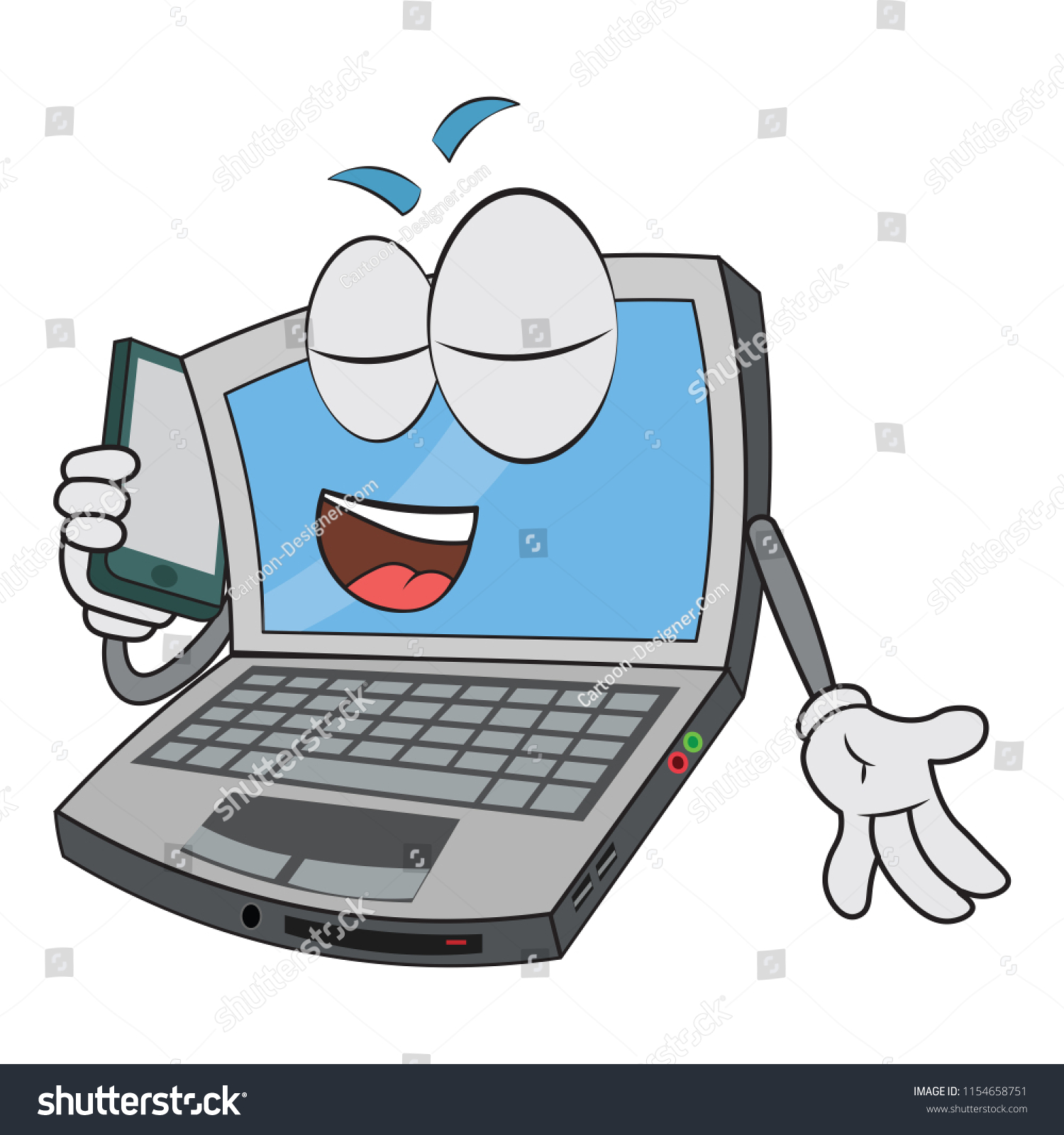 Funny Laptop Character Seriously Talking Over Stock Vector (Royalty ...