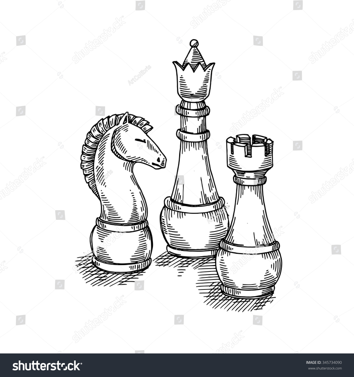 The Game Of Chess, Chess Pieces,Vector Hand Drawing - 345734090 ...