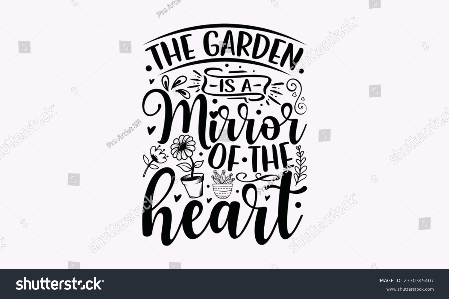 SVG of The garden is a mirror of the heart - Gardening SVG Design, Flower Quotes, Calligraphy graphic design, Typography poster with old style camera and quote. svg