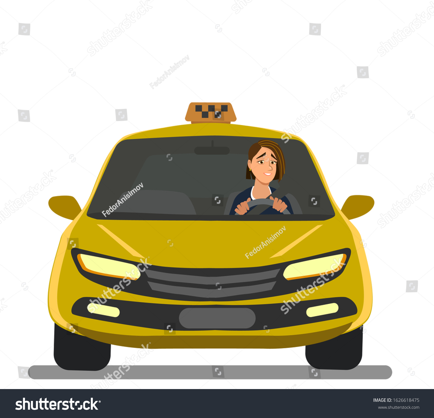 Girl Behind Wheel Company Taxi Driver Stock Vector Royalty Free