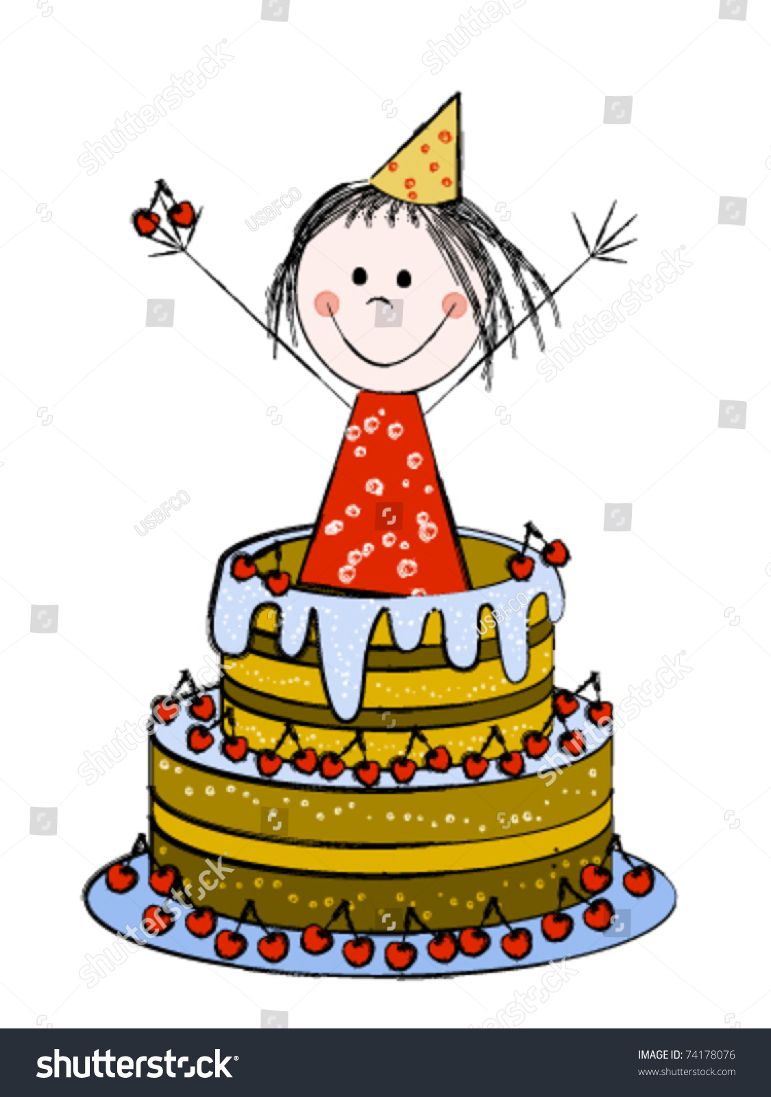 The Girl Inside The Cake - Birthday Card Stock Vector Illustration ...