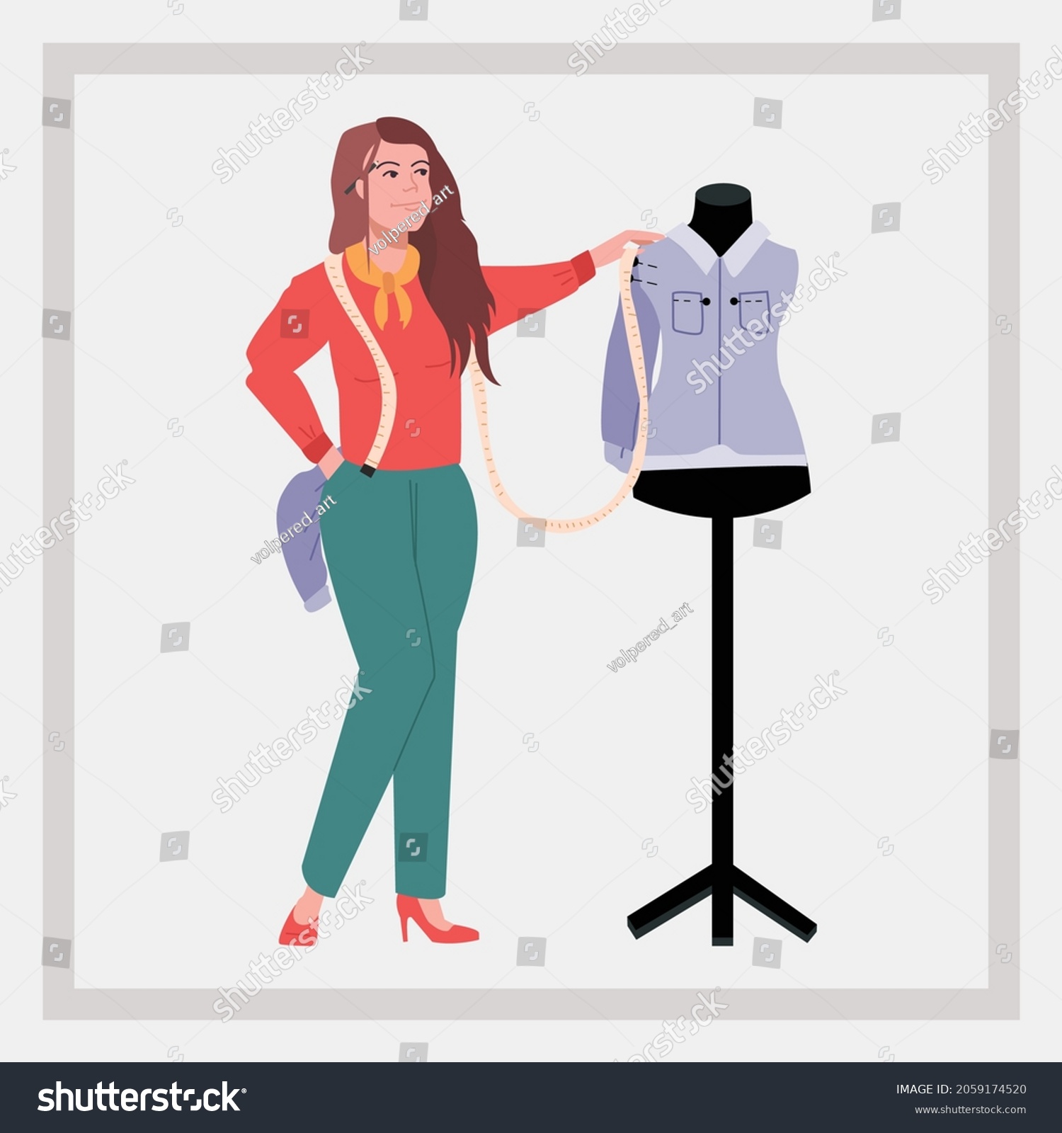 Girl Tailor Seamstress Tailoring Clothes Order Stock Vector (royalty 